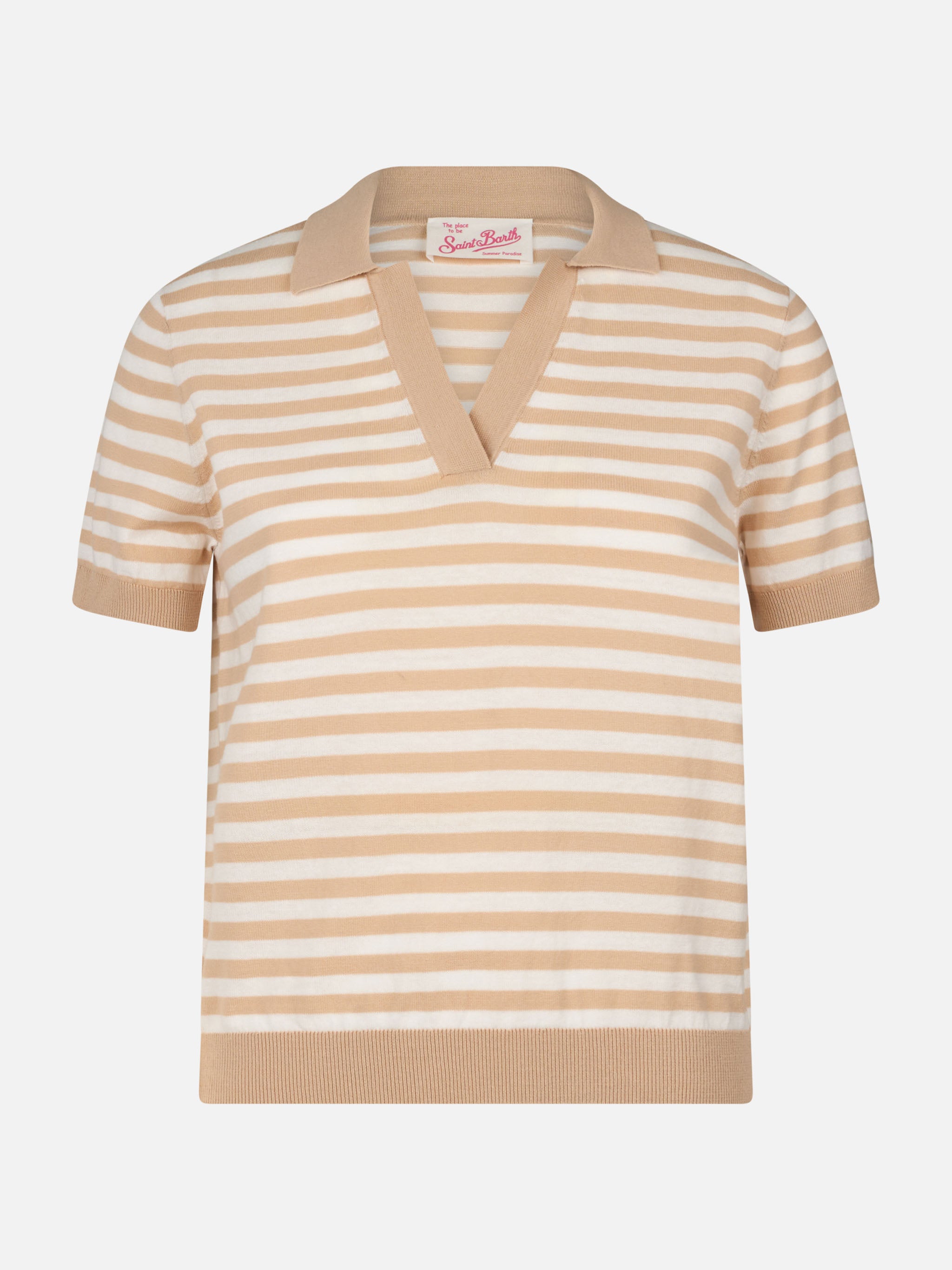 mc2-saint-barth-evonne-polo-donna-in-maglia-a-righe-beige-e-bianco image 5