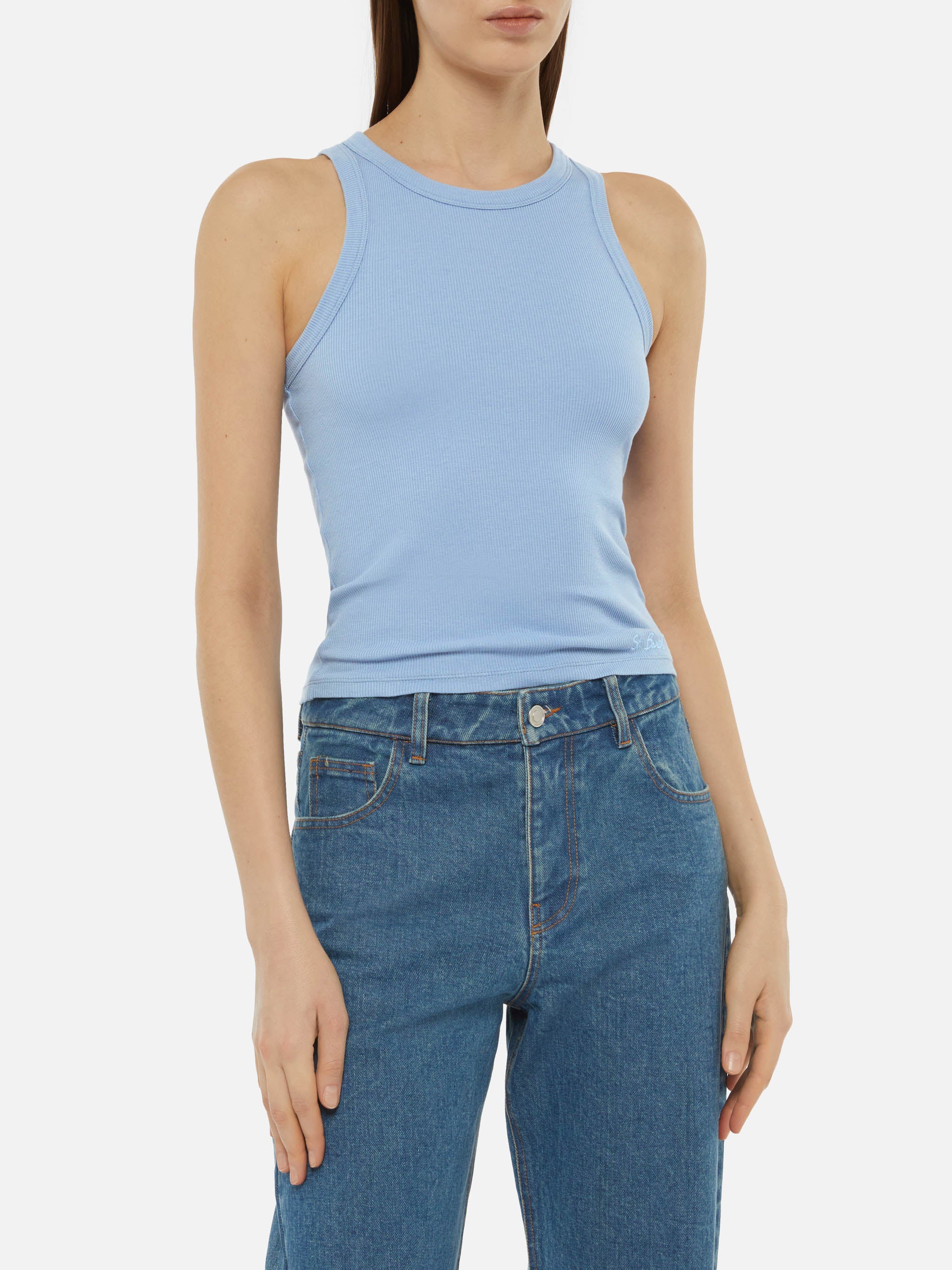 mc2-saint-barth-canotta-ada-in-cotone-a-coste-blu-polvere-per-donna image 2