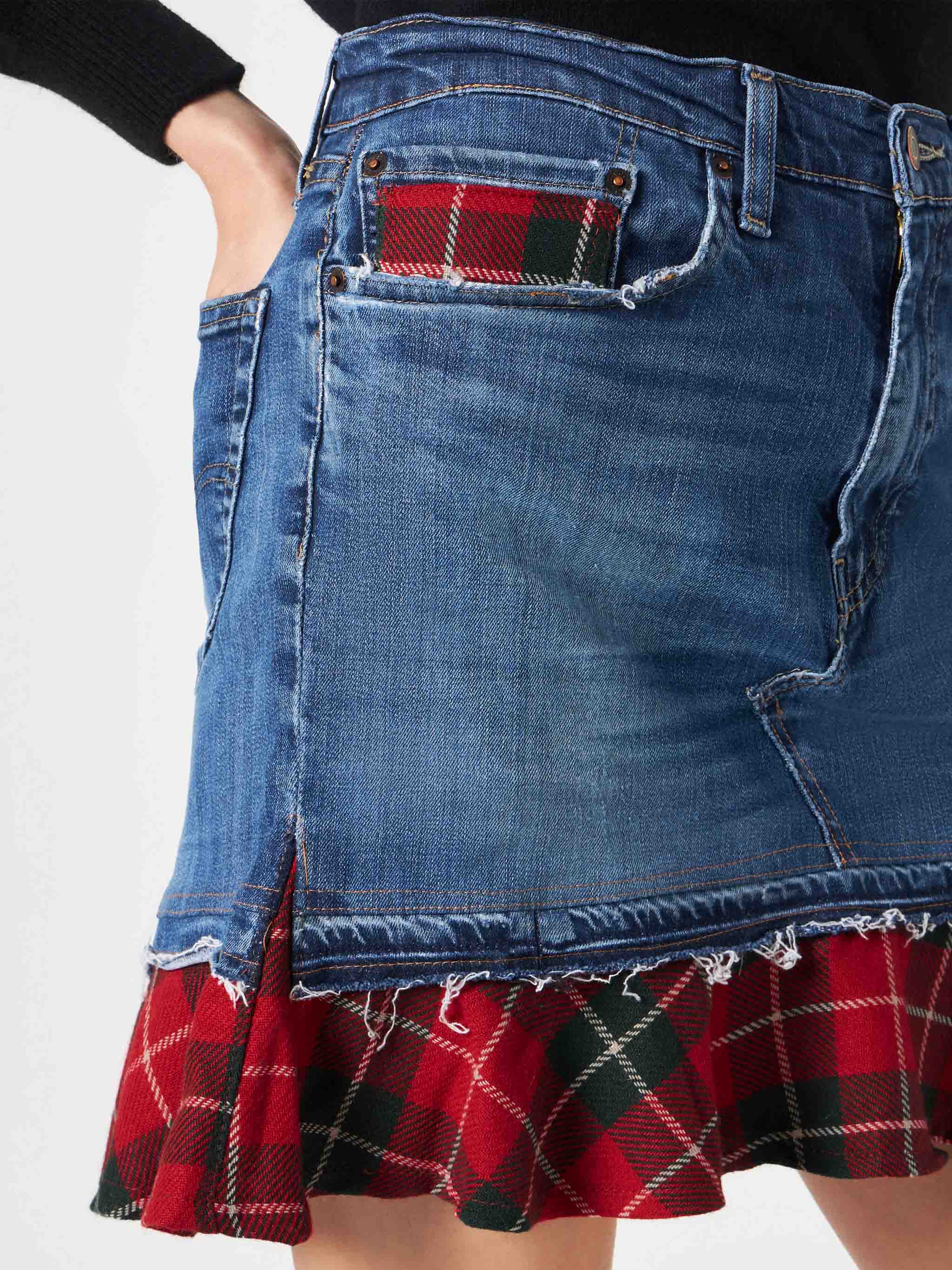 mc2-saint-barth-gonna-chelsy-donna-denim-blu-con-dettagli-tartan-rossi image 4