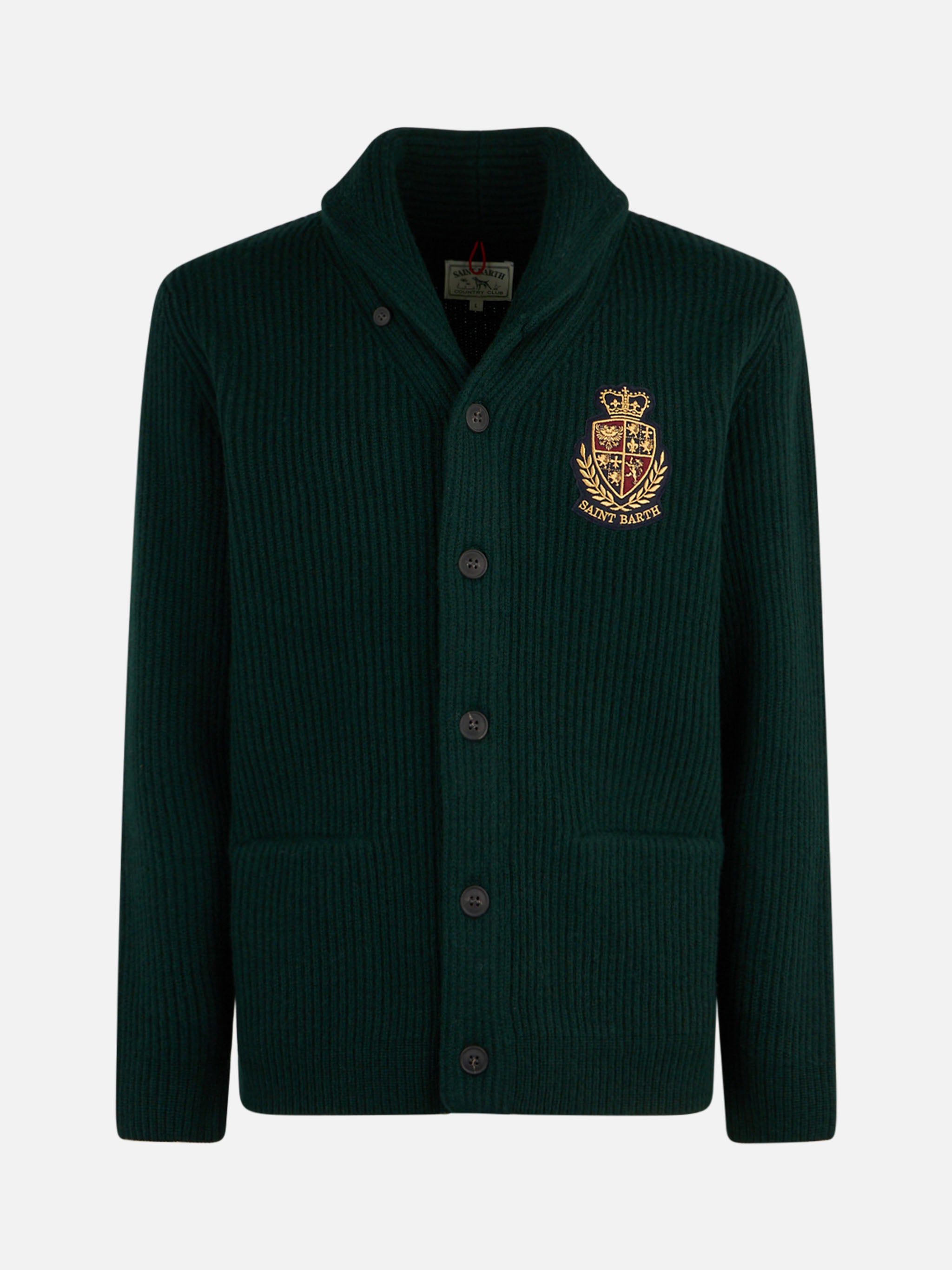 mc2-saint-barth-burford-cardigan-uomo-collo-scialle-verde-a-coste-con-patch image 4
