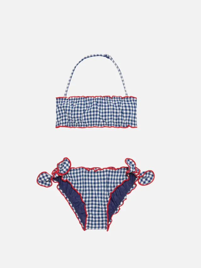 mc2-saint-barth-emy-bikini-bambina-fascia-vichy-bianco-blu-laccetti image 1