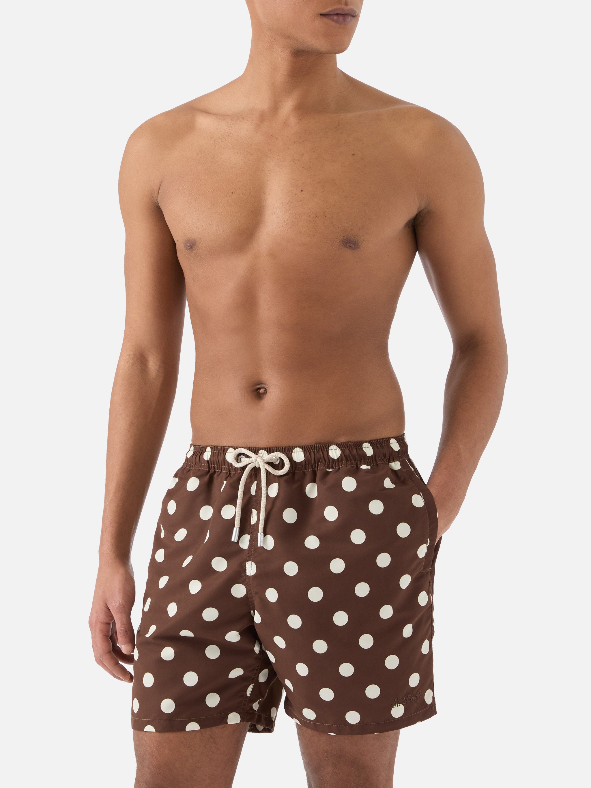 mc2-saint-barth-syros-costume-mare-uomo-marrone-con-ricamo-pois-bianchi image 3