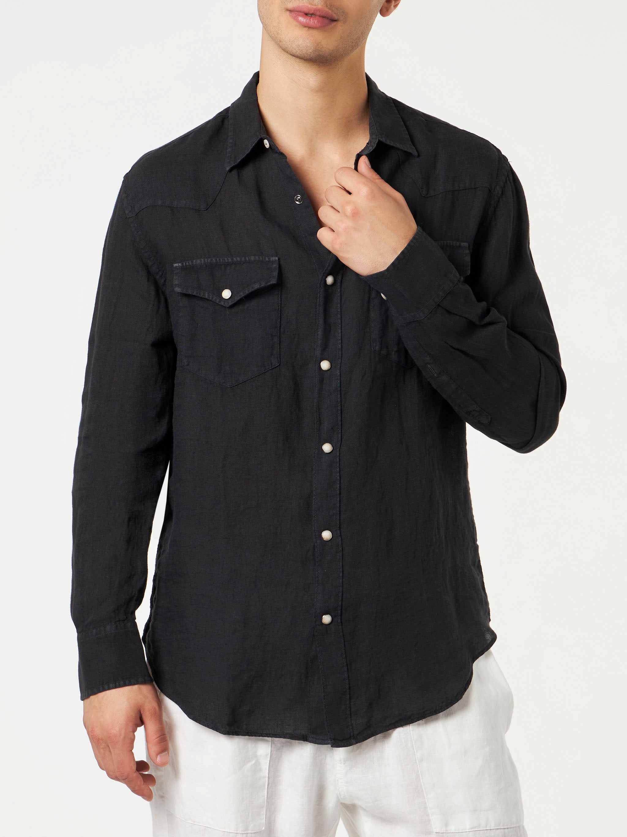 mc2-saint-barth-greg-camicia-uomo-in-lino-nero-stile-texano image 1