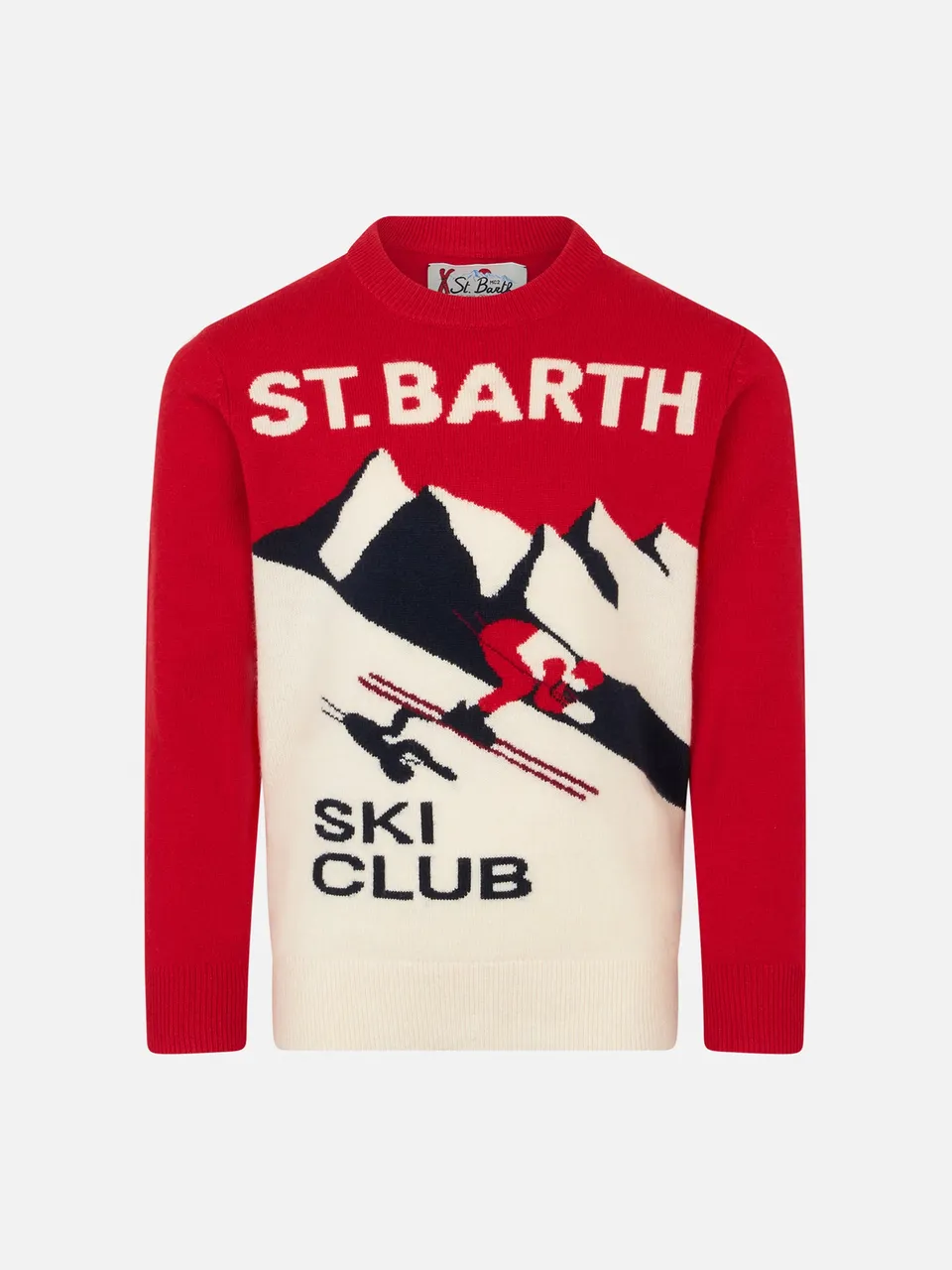 mc2-saint-barth-maglione-bambino-girocollo-rosso-jacquard-st-barth-ski-club image 1