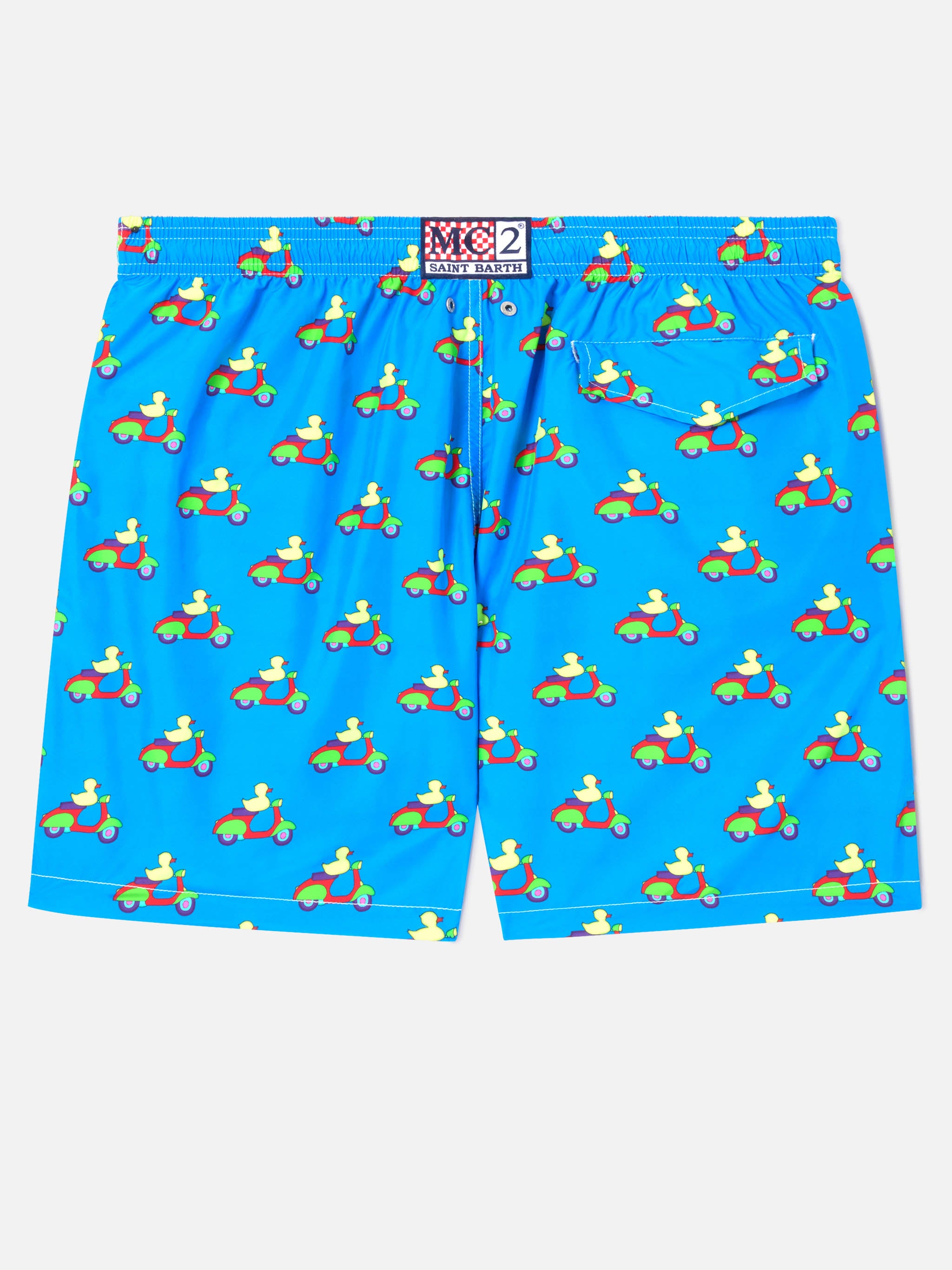 shorts-mare-mc2-saint-barth-blu-con-stampa-paperelle-su-scooter-special-edition- image 2