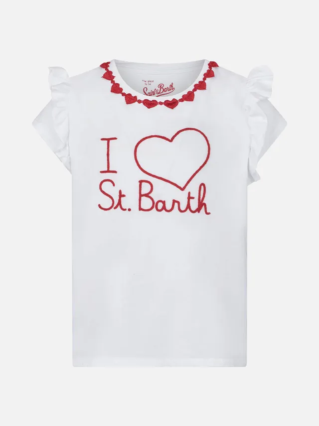 mc2-saint-barth-t-shirt-da-bambina-in-cotone-con-balza-e-ricamo-i-love-st-barth- image 1