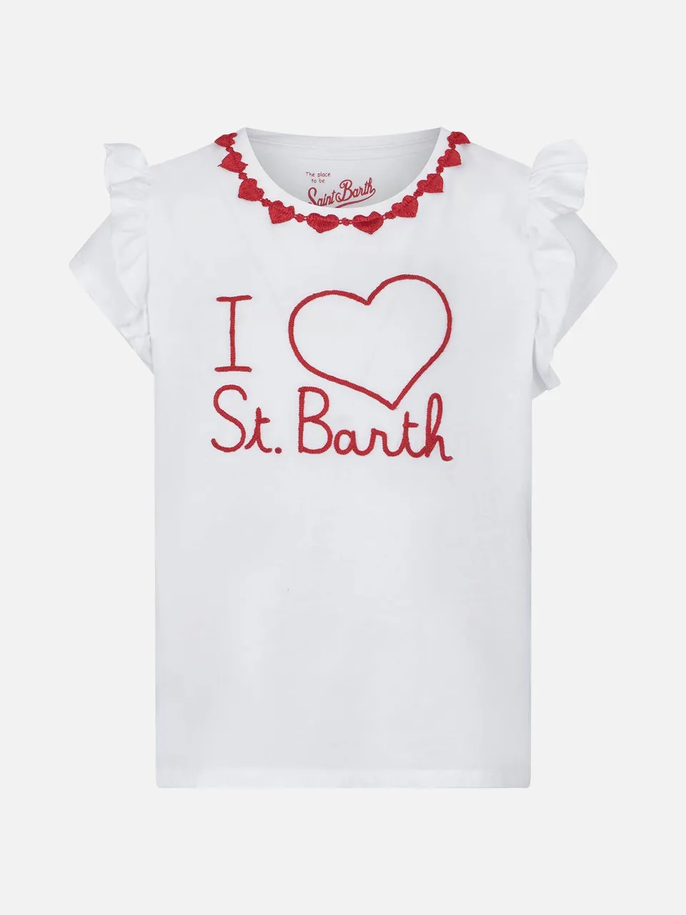 mc2-saint-barth-t-shirt-da-bambina-in-cotone-con-balza-e-ricamo-i-love-st-barth- image 1
