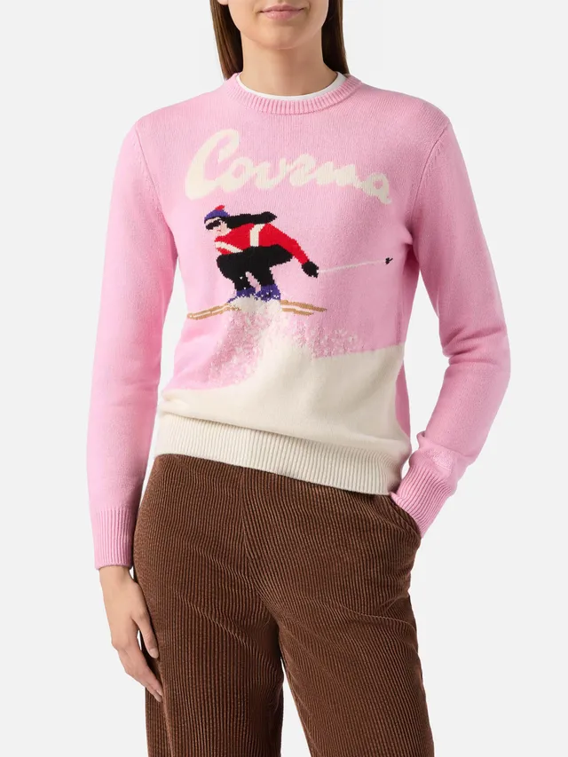mc2-saint-barth-new-queen-maglione-donna-misto-cashmere-rosa-jacquard-courma image 1