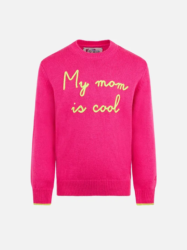 mc2-saint-barth-maglione-bambina-girocollo-rosa-fluo-ricamo-my-mom-is-cool-misto image 1