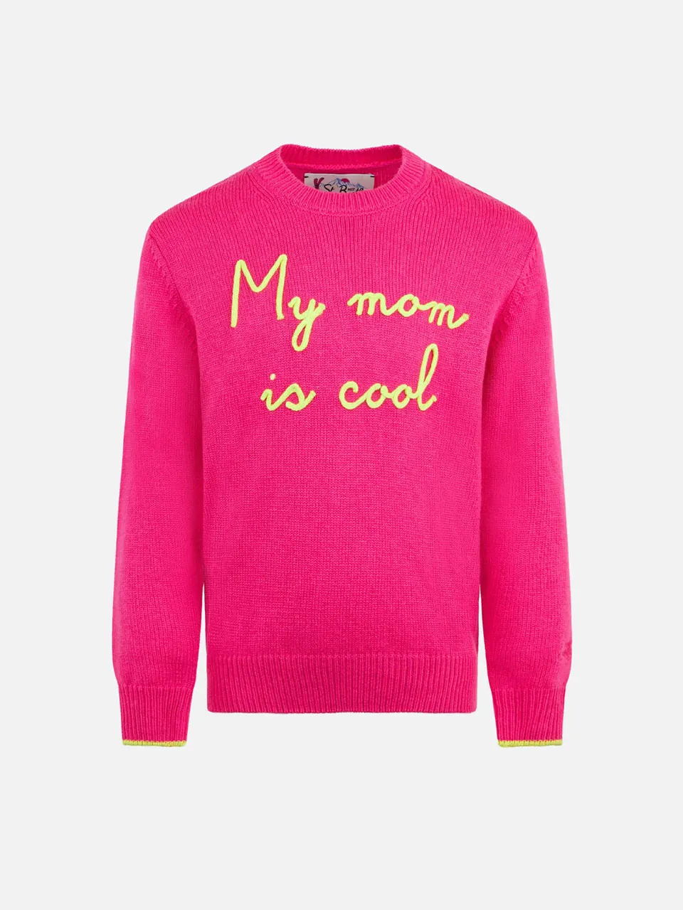 mc2-saint-barth-maglione-bambina-girocollo-rosa-fluo-ricamo-my-mom-is-cool-misto image 1