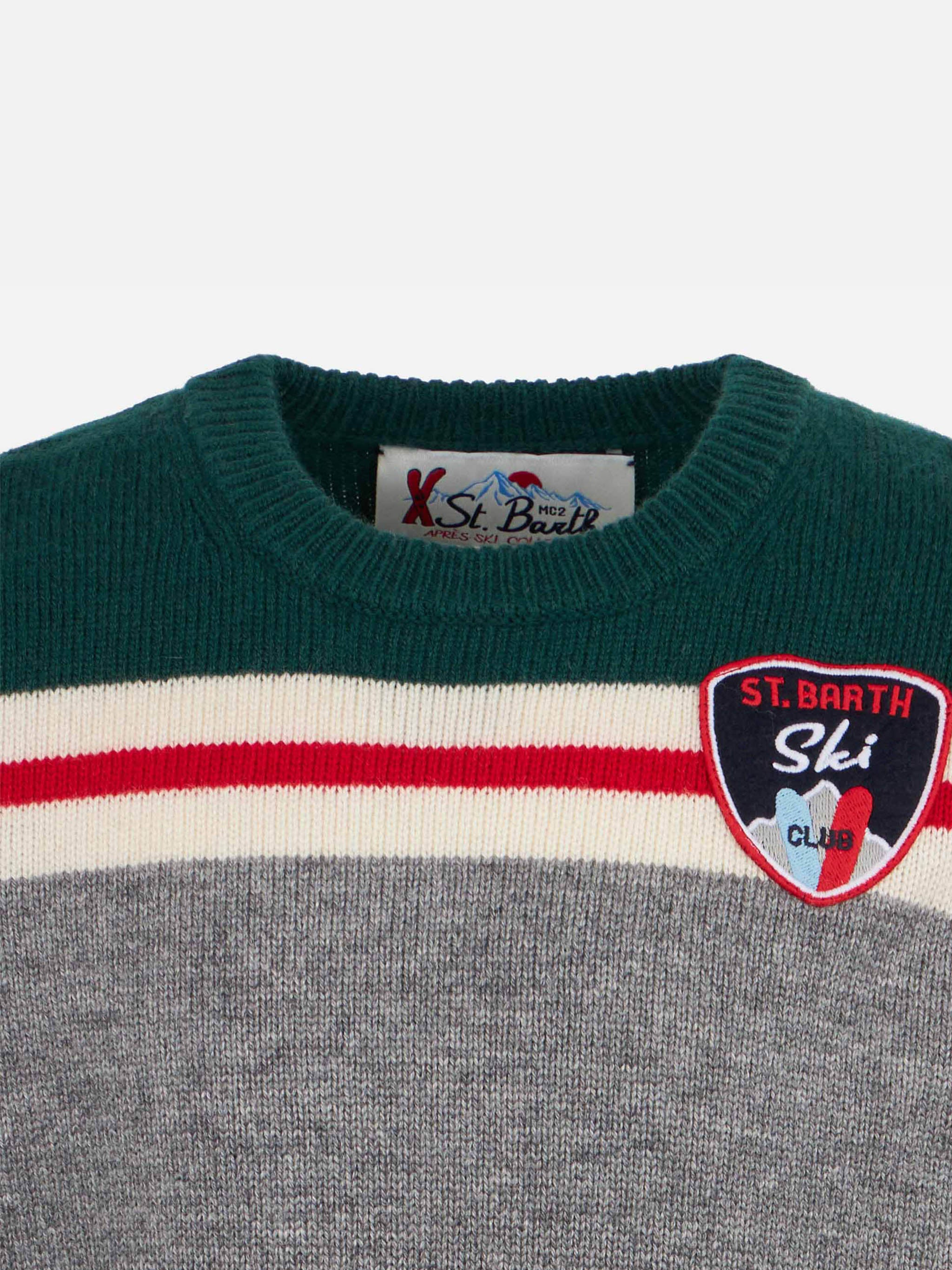 mc2-saint-barth-maglione-girocollo-bambino-verde-con-patch-ski-club image 2