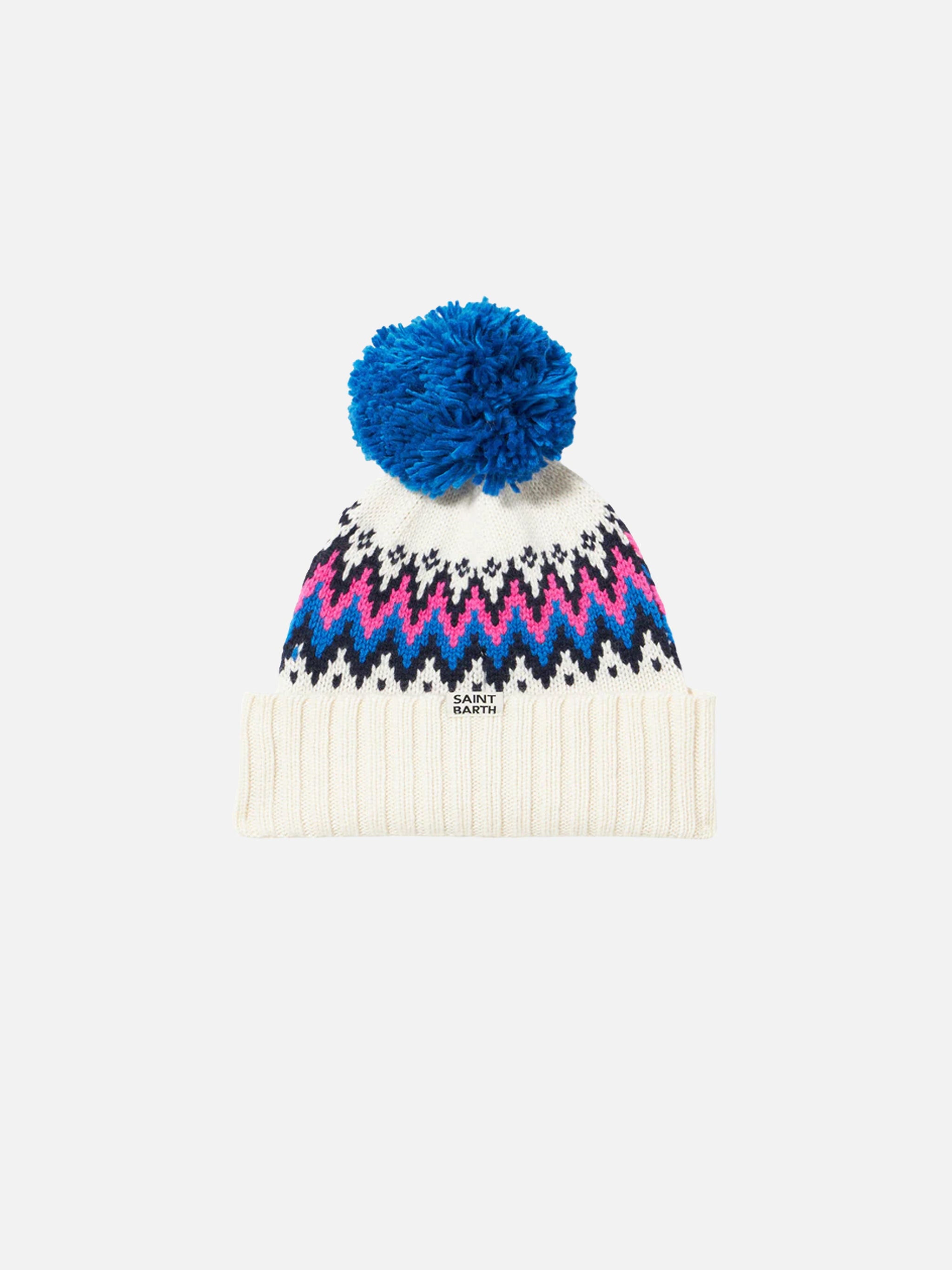 mc2-saint-barth-berretto-bambina-con-pompon-jacquard-islandese-bianco image 3