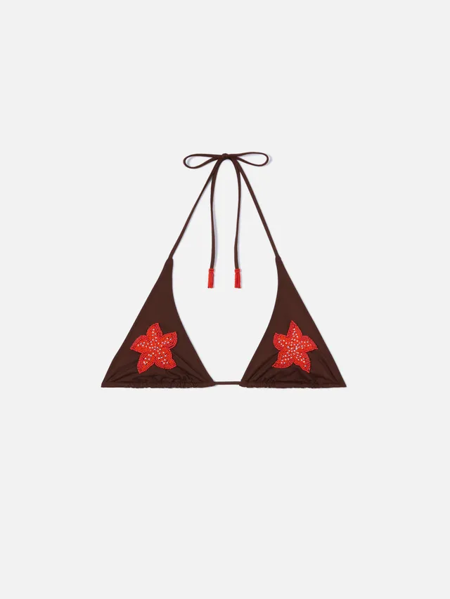 mc2-saint-barth-top-bikini-guiana-triangolo-donna-marrone-stelle-marine-perline image 1