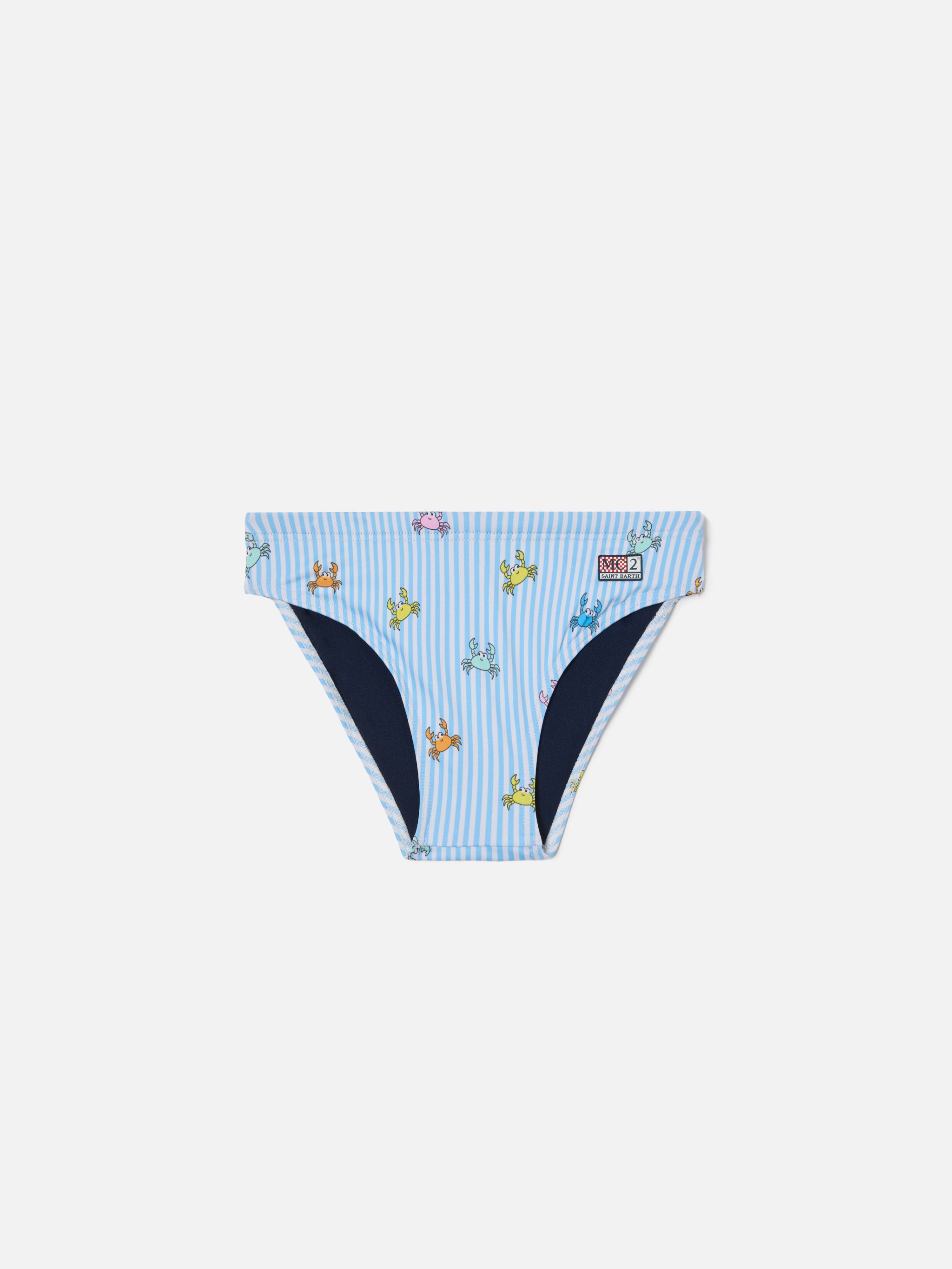 mc2-saint-barth-billy-slip-mare-bambino-rigato-bianco-azzurro-stampa-granchietti image 1