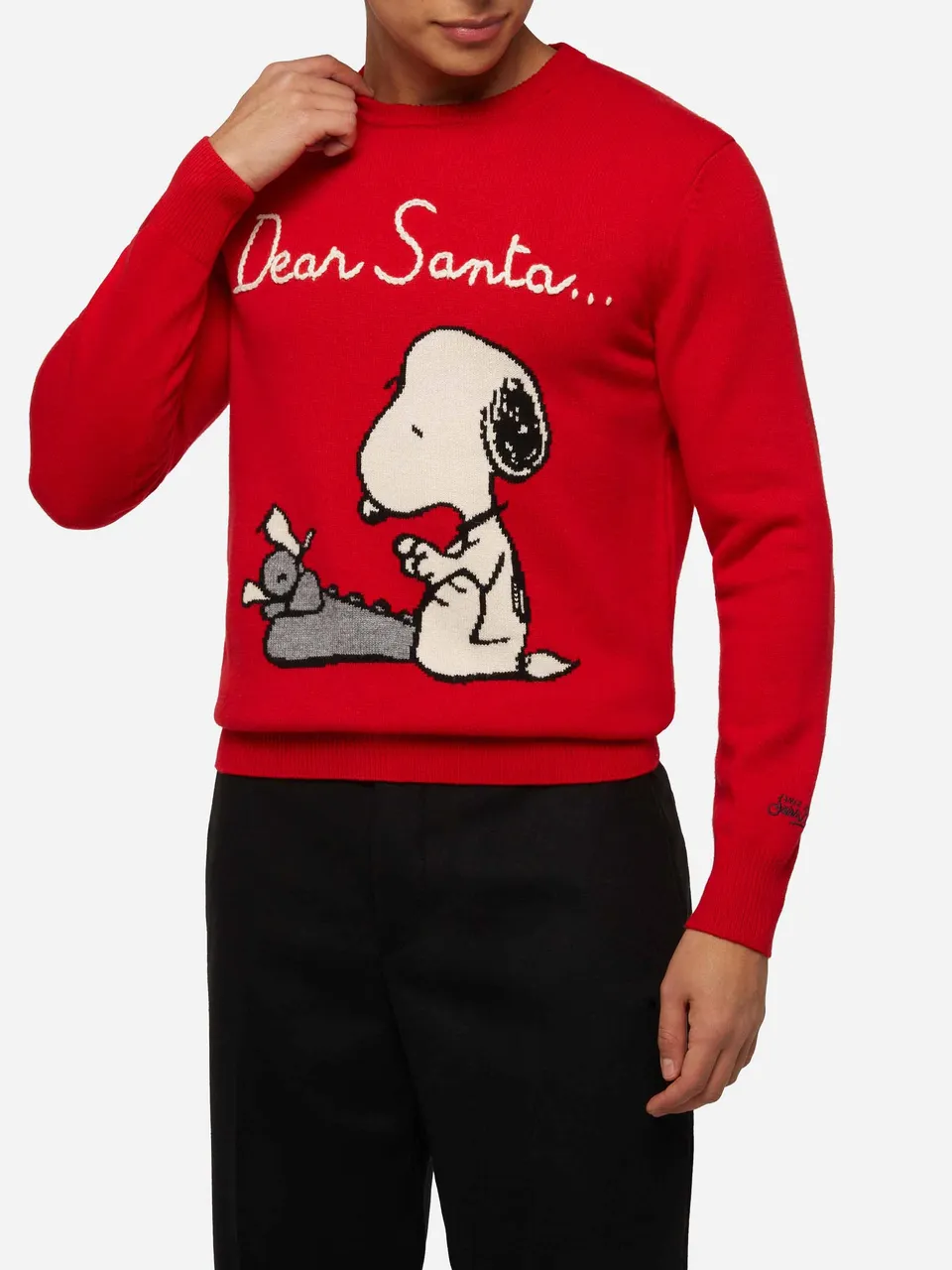 mc2-saint-barth-heron-maglione-uomo-rosso-con-jacquard-e-ricamo-snoopy-peanuts image 1