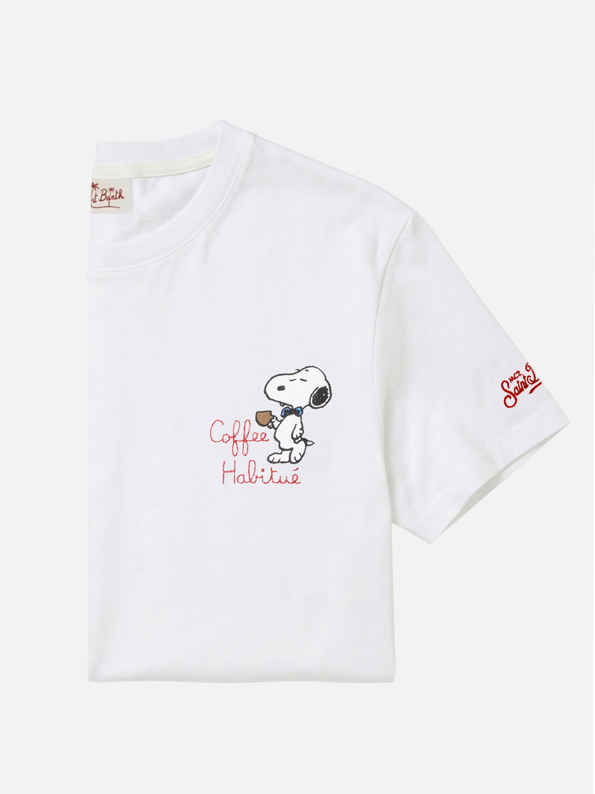 mc2-saint-barth-t-shirt-portofino-uomo-bianca-ricamo-coffee-habitu-peanuts-speci image 1