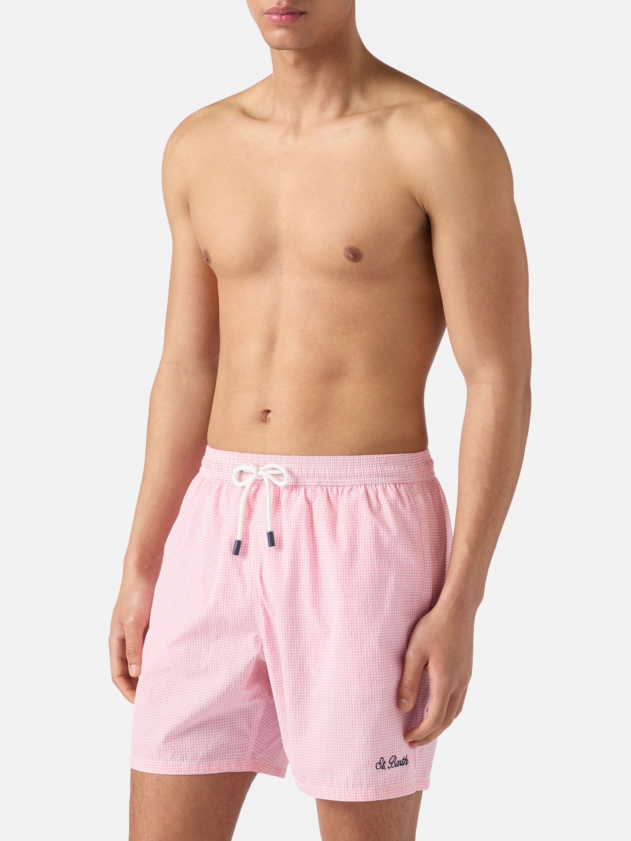 mc2-saint-barth-costume-mare-patmos-uomo-seersucker-vichy-rosa-bianco image 3