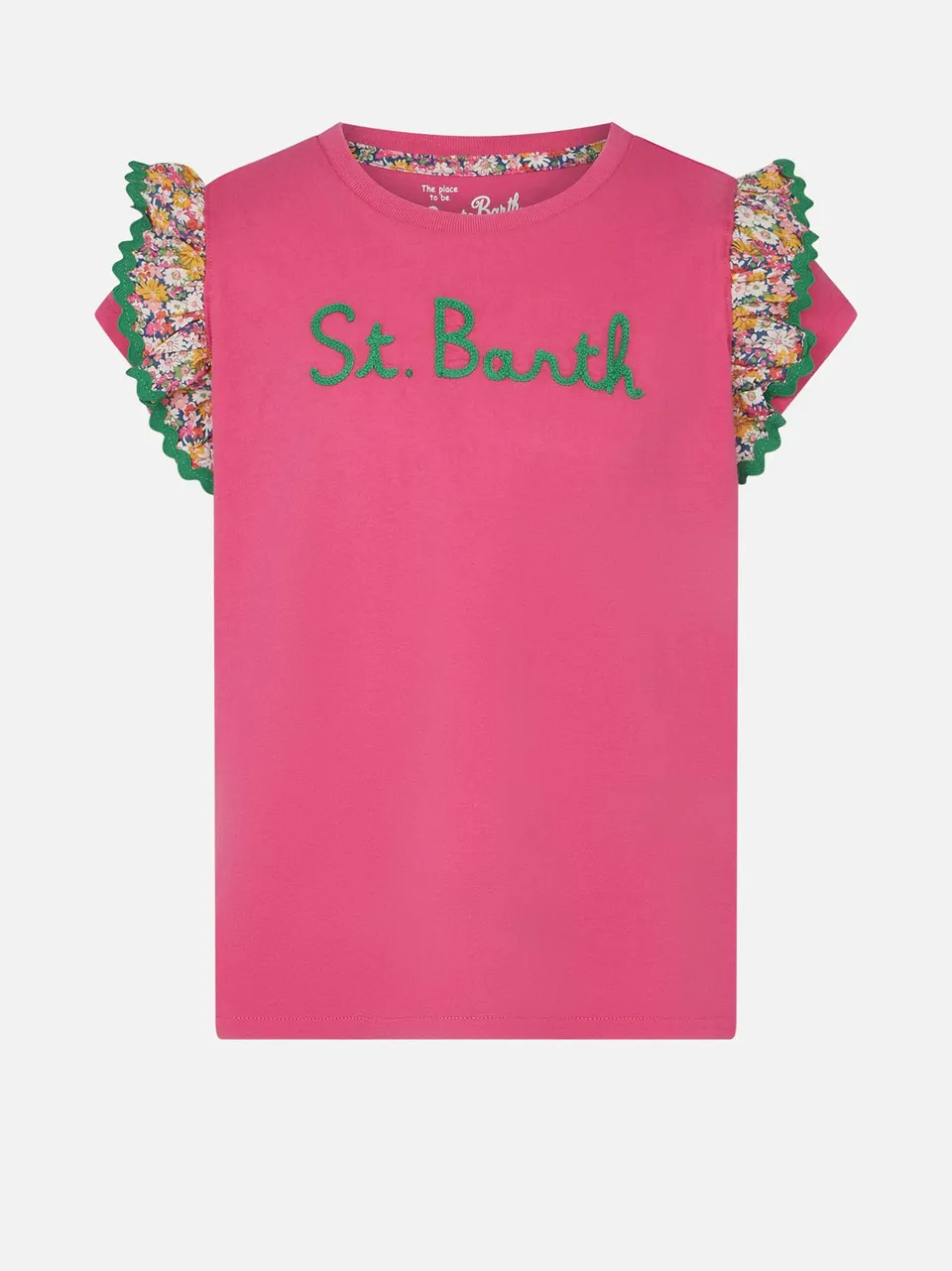 mc2-saint-barth-t-shirt-da-bambina-in-cotone-con-balza-floreale-e-ricamo-st-bart image 1