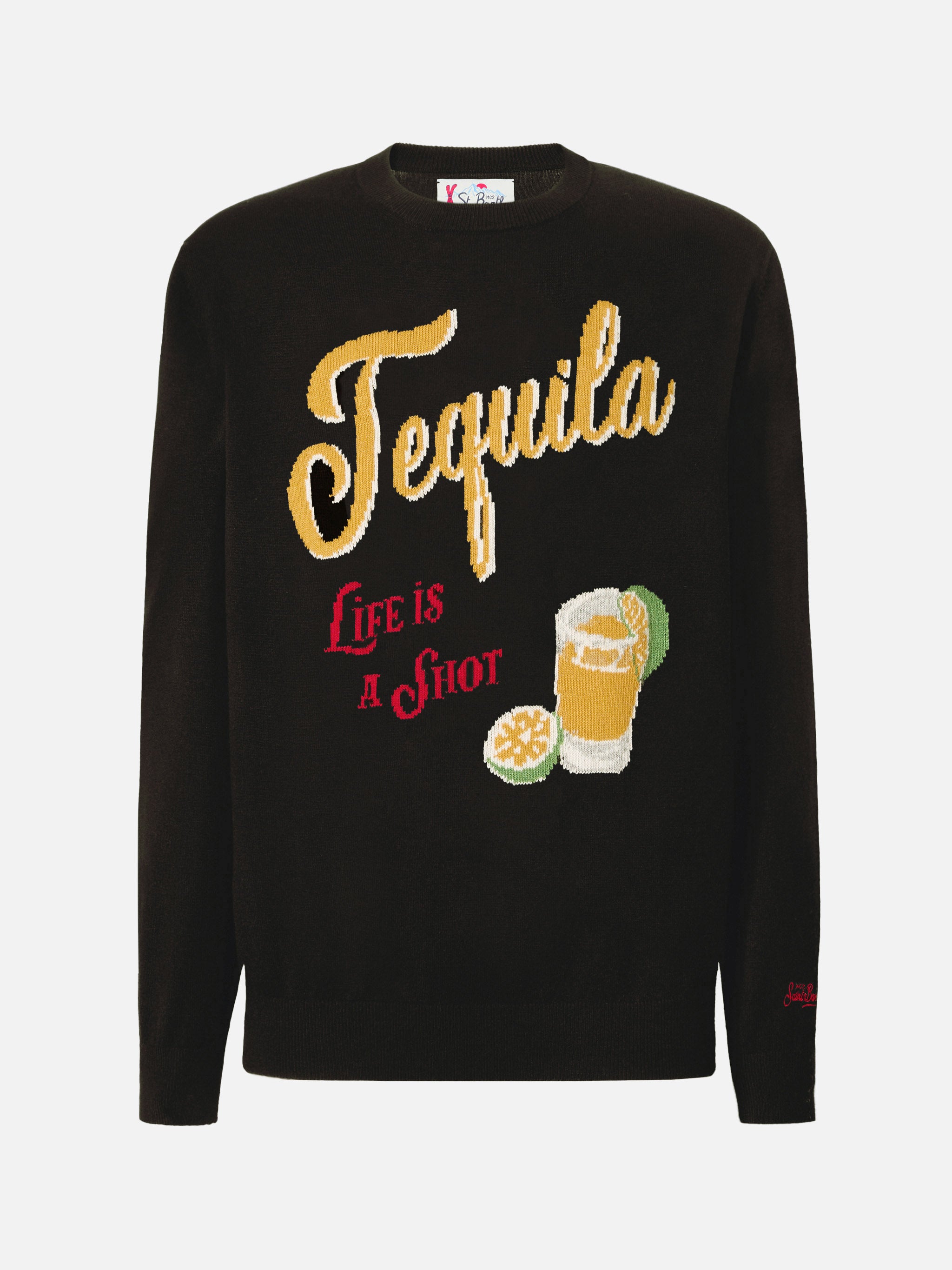 mc2-saint-barth-girocollo-heron-nero-con-jacquard-tequila-life-is-a-shot image 5