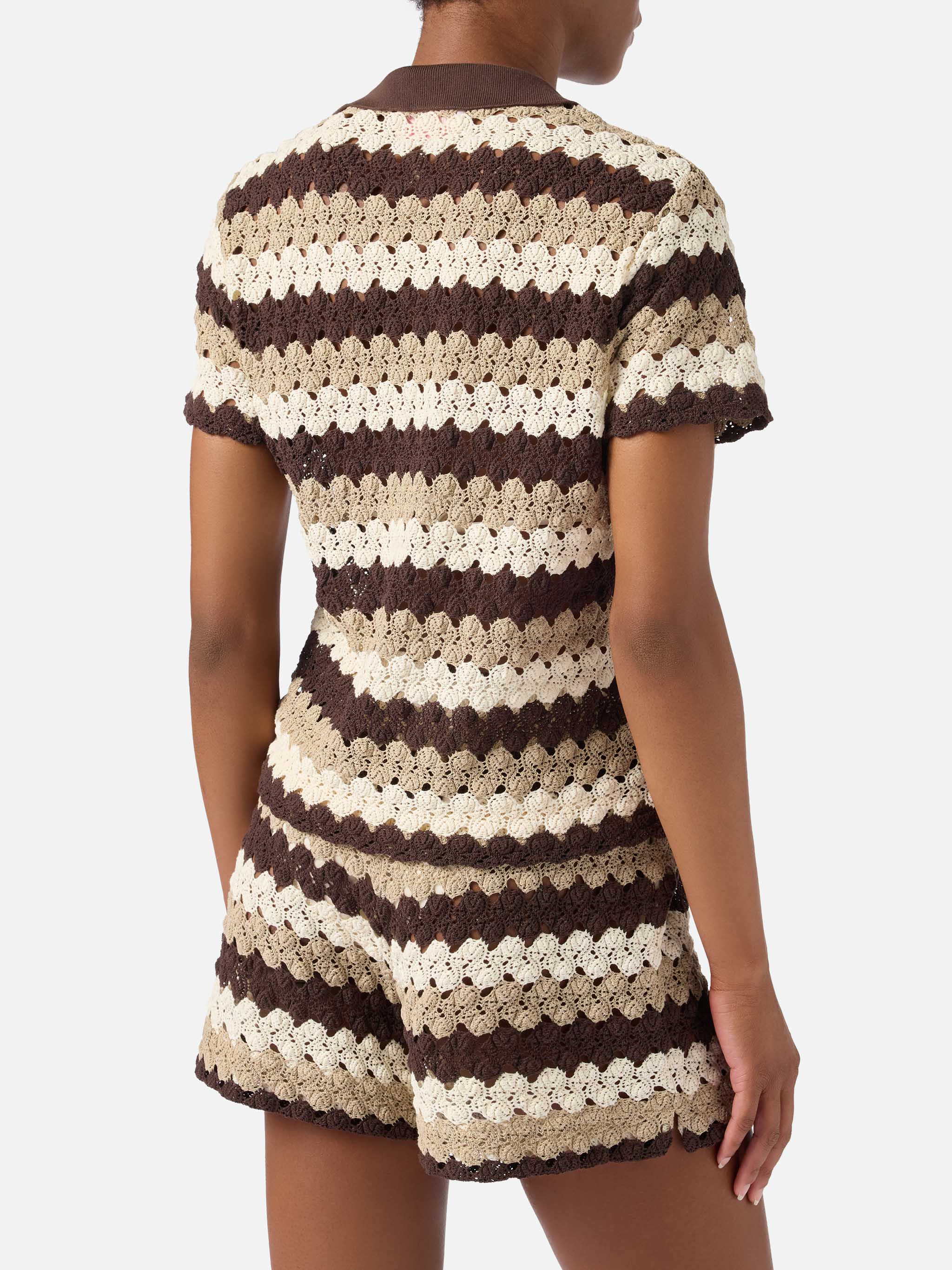 mc2-saint-barth-lala-polo-donna-crochet-a-righe-marrone-beige-panna image 2
