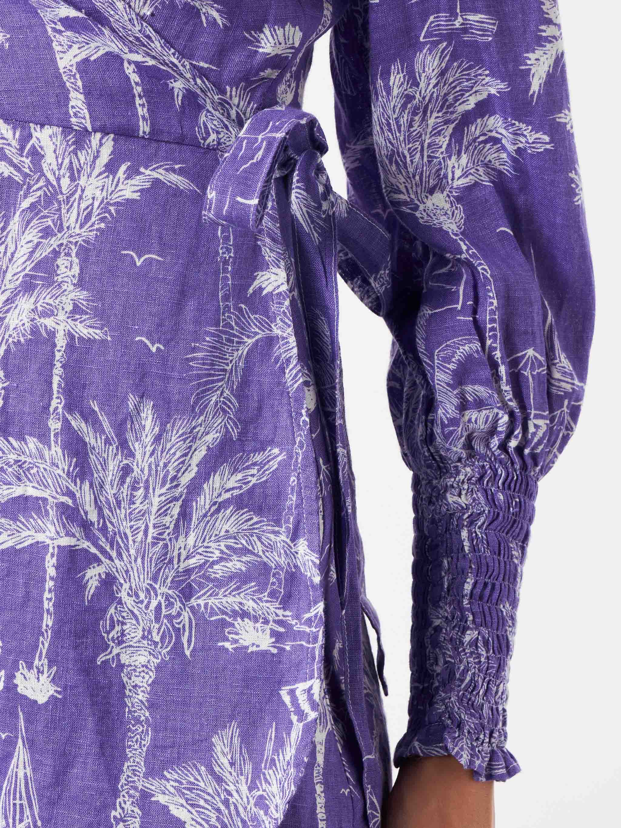 mc2-saint-barth-abito-corto-in-lino-con-stampa-toile-de-jouy-viola image 3