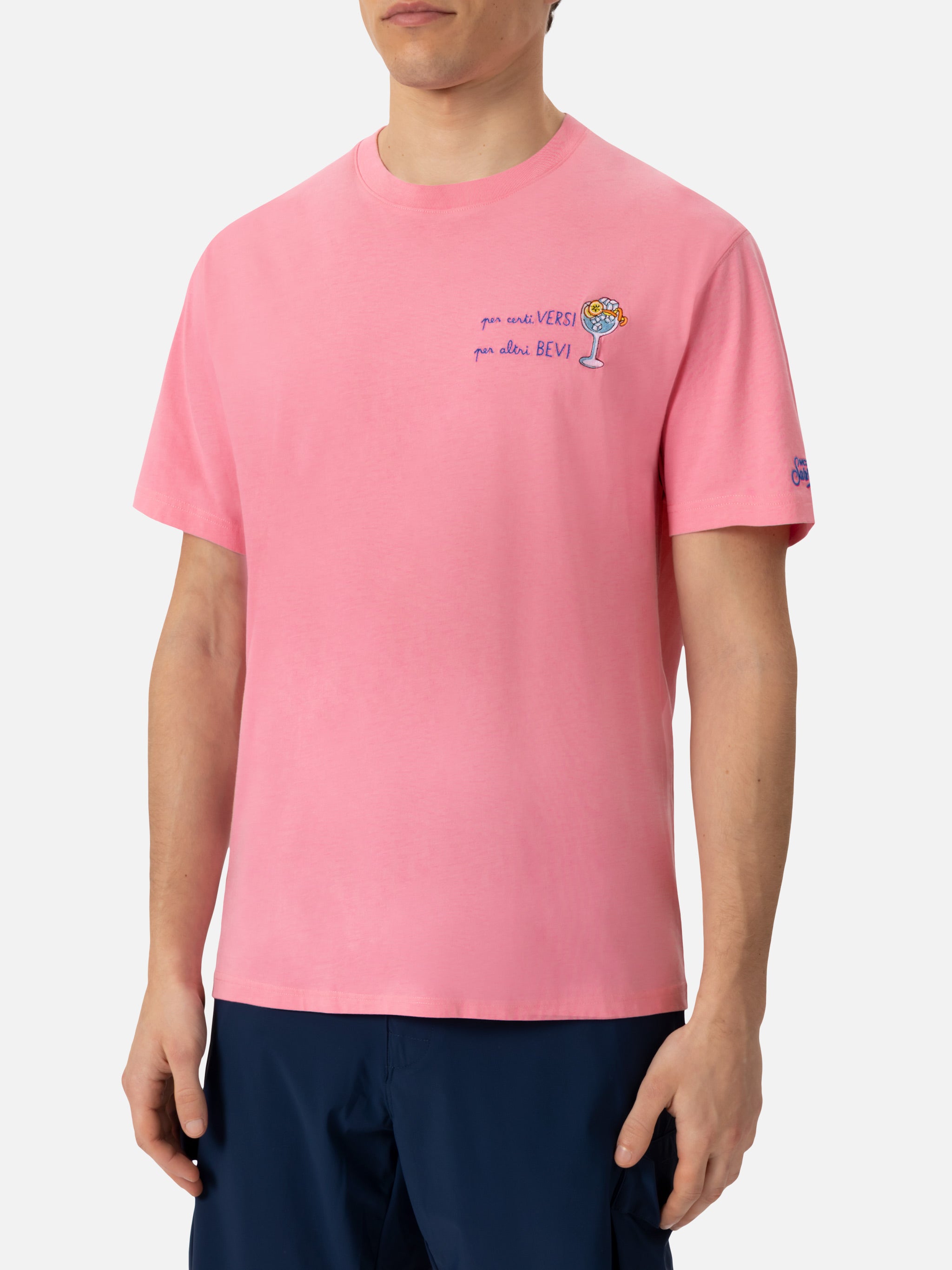 mc2-saint-barth-portofino-t-shirt-uomo-cotone-organico-rosa-ricamo image 2