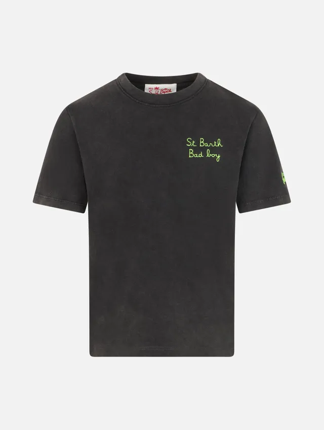 mc2-saint-barth-josh-t-shirt-bambino-in-cotone-nero-con-ricamo-bad-boy-giallo-fl image 1