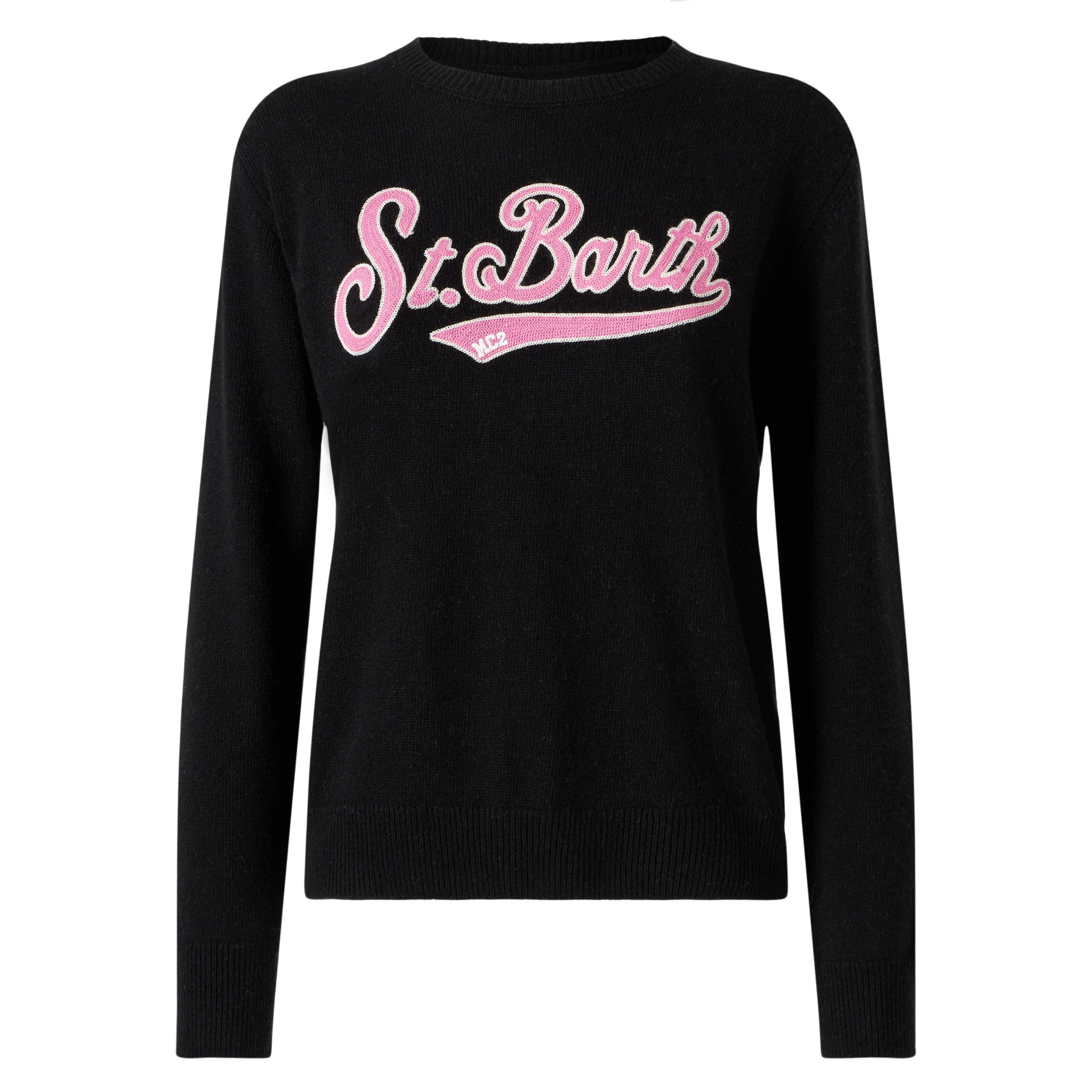 mc2-saint-barth-new-queen-maglione-donna-nero-logo-spugna-rosa image 4