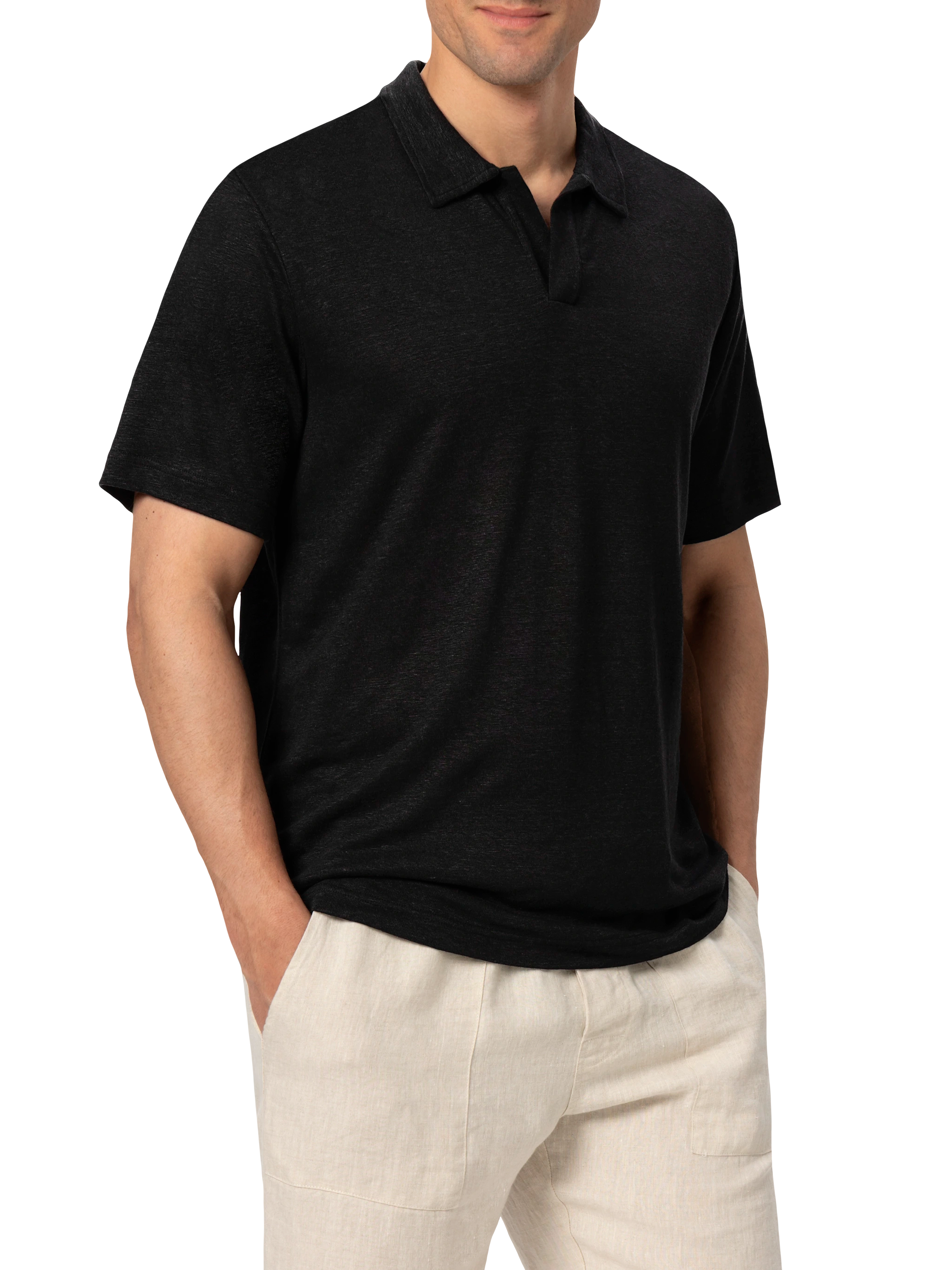 mc2-saint-barth-fraser-polo-uomo-in-lino-nero-senza-bottoni image 1