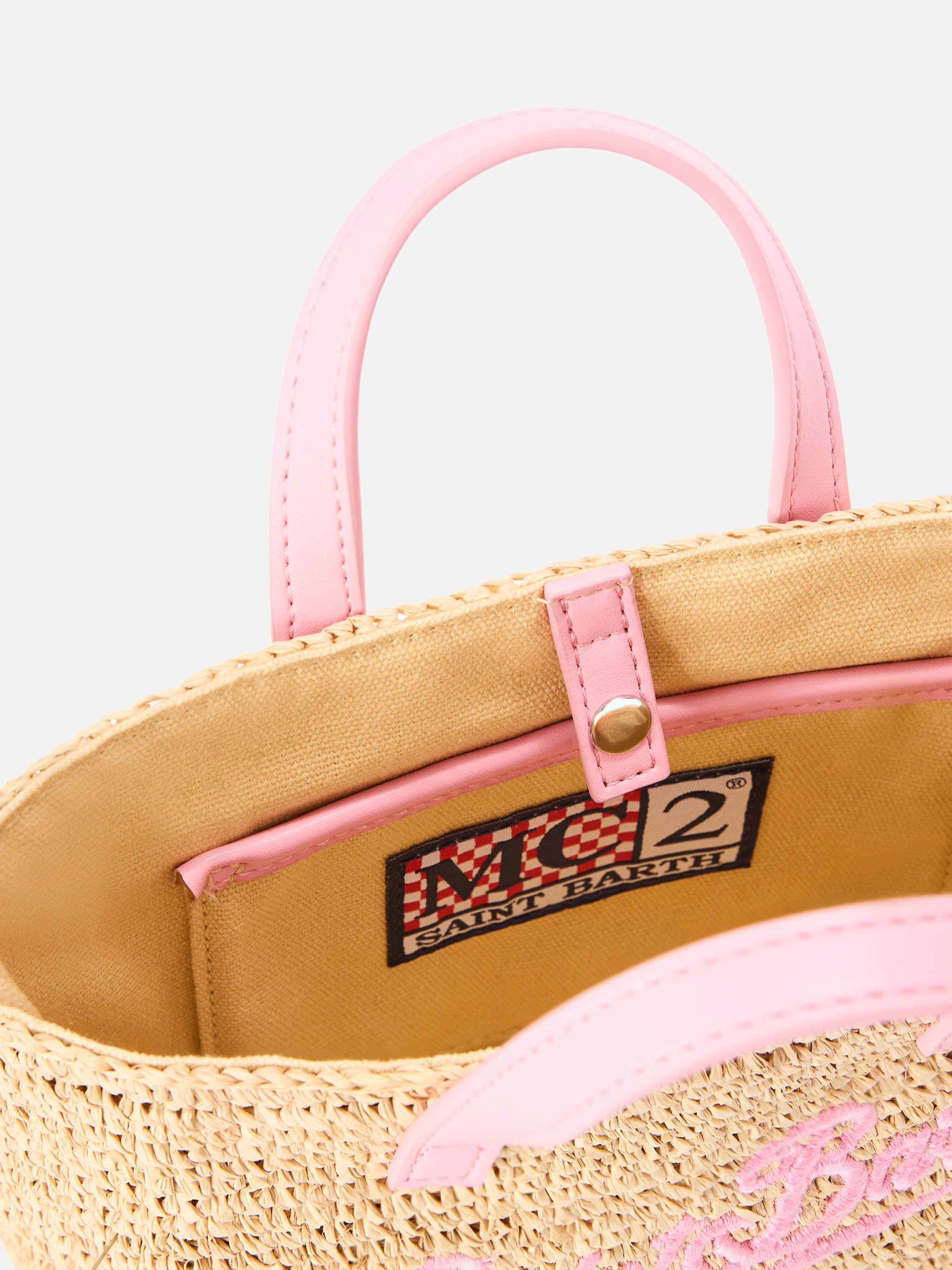 mc2-saint-barth-borsa-city-mini-in-rafia-naturale-e-rosa-con-logo-ricamato image 4