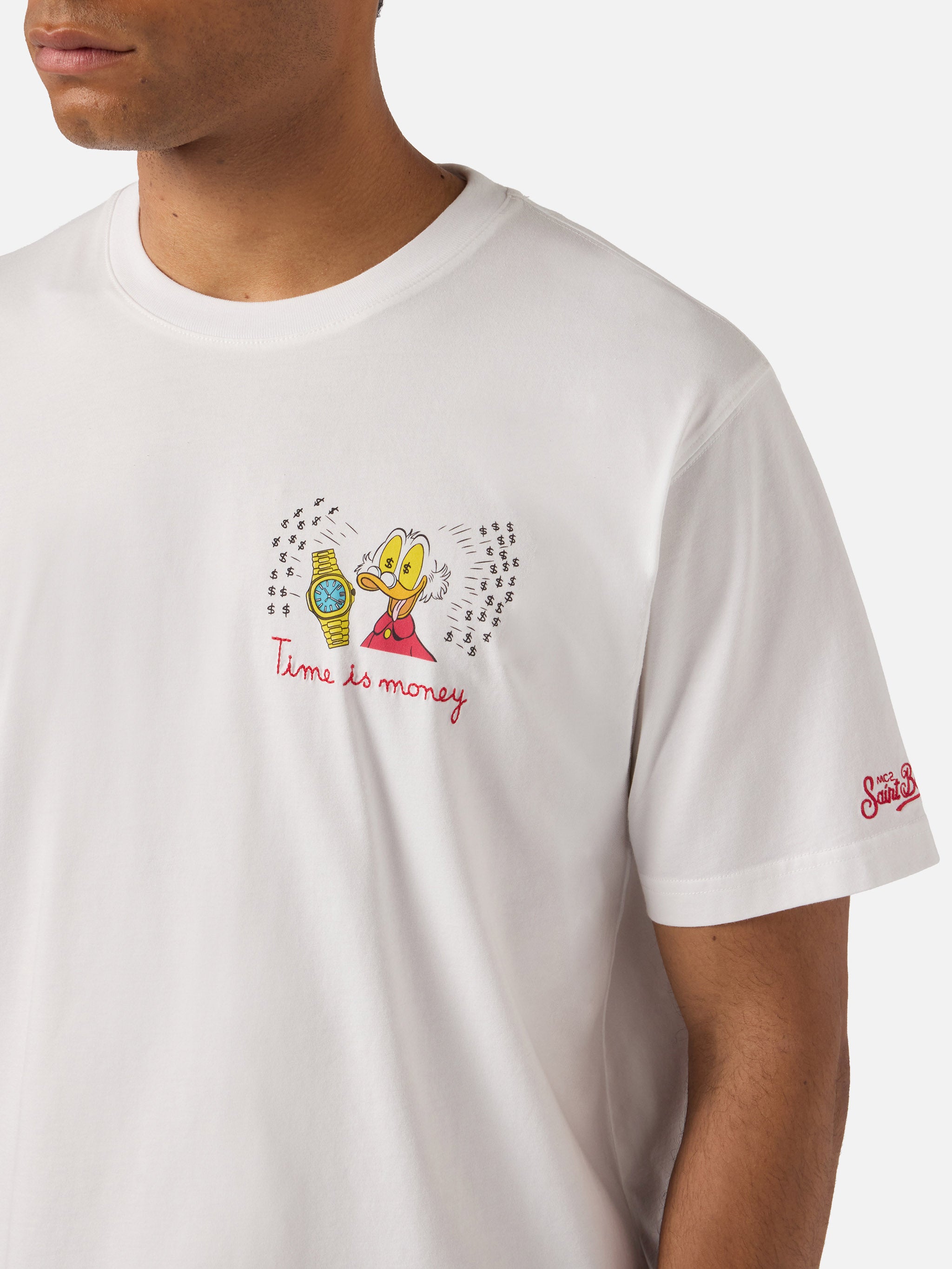 mc2-saint-barth-portofino-t-shirt-uomo-bianca-puro-cotone-ricamo-time-is-money-s image 2