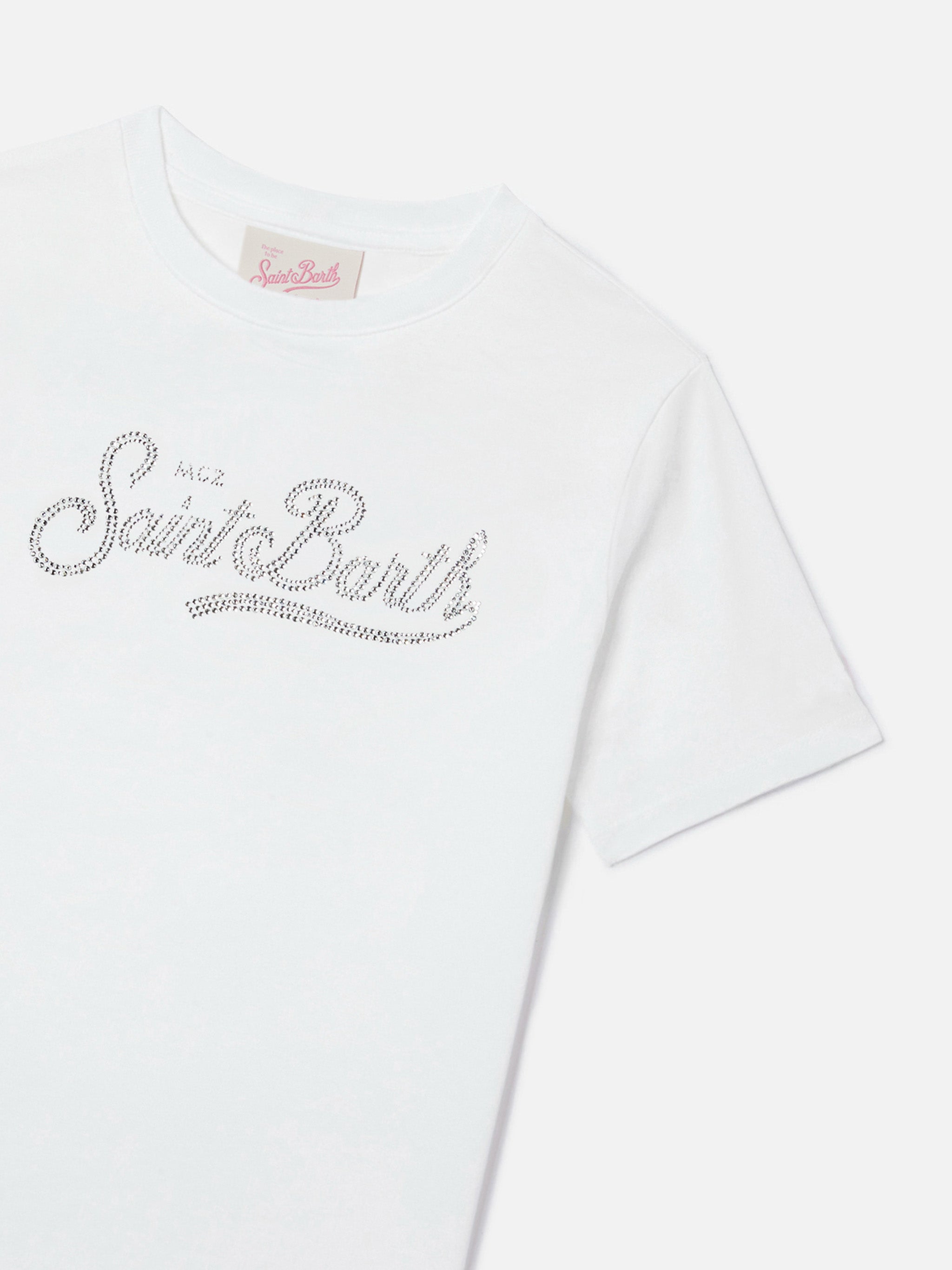 mc2-saint-barth-elly-t-shirt-bambina-bianca-in-cotone-con-saint-barth-in-strass image 2