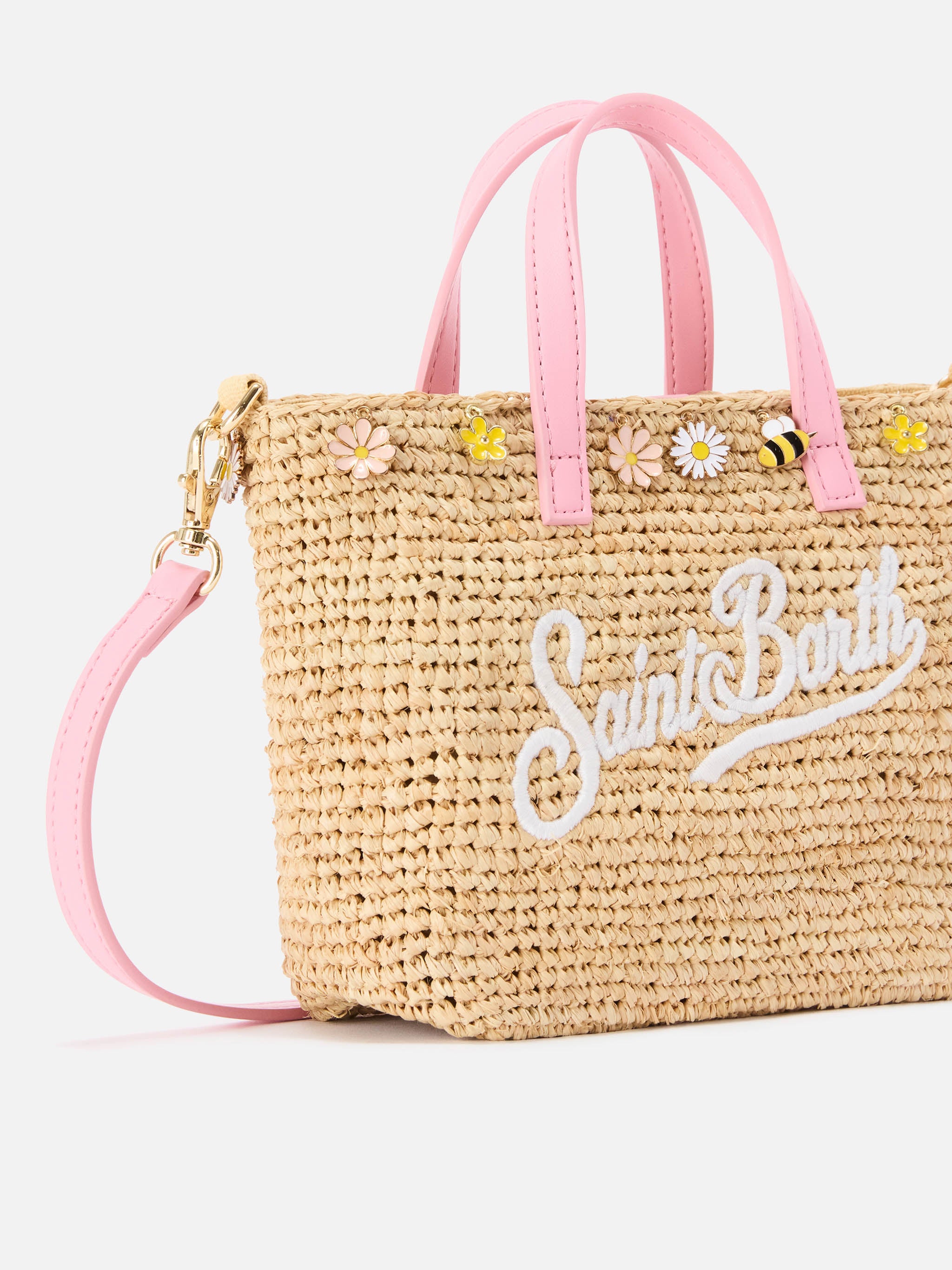 mc2-saint-barth-borsa-city-mini-in-rafia-naturale-e-rosa-con-charms image 2