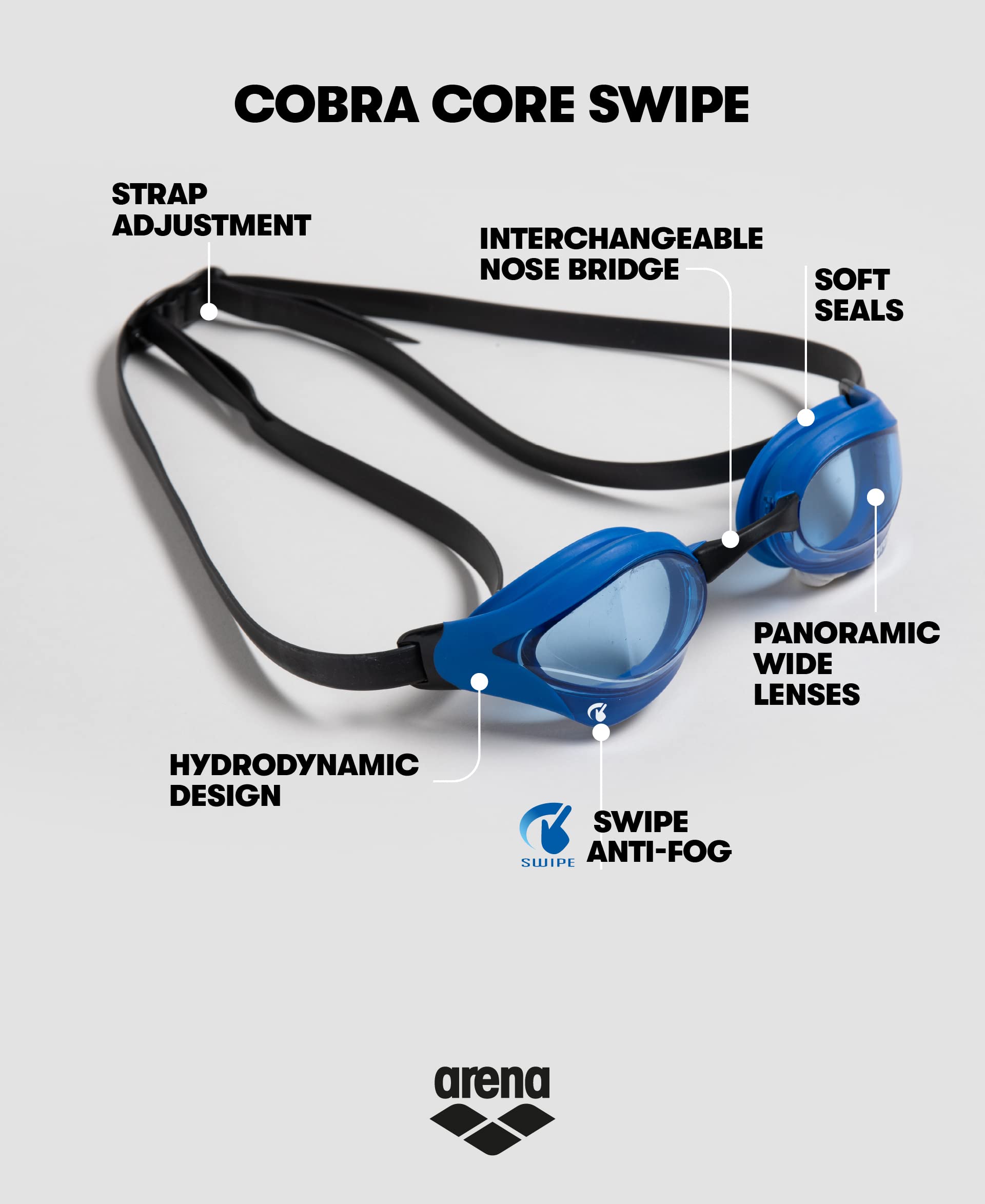 arena-cobra-core-swipe-occhialini-gara-nuoto-unisex-adulto-lenti-chiare-anti-app image 2