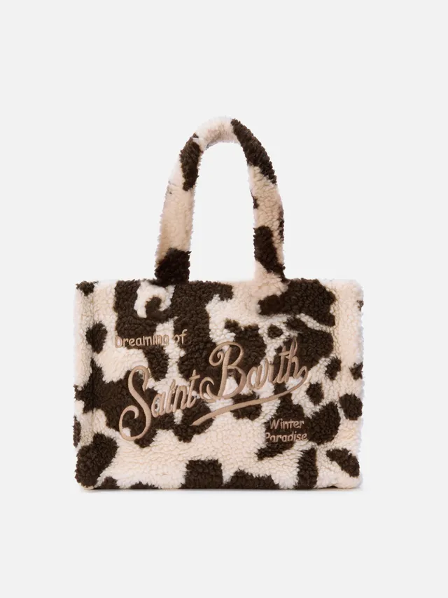 mc2-saint-barth-borsa-colette-teddy-in-tessuto-effetto-sherpa-stampa-cow image 1