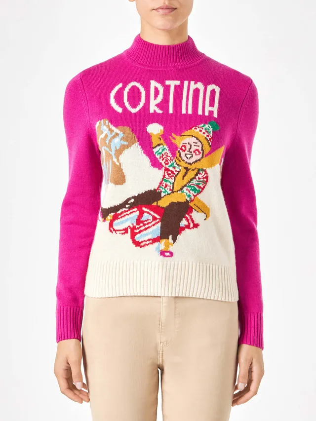 mc2-saint-barth-peak-maglione-donna-fucsia-cashmere-misto-stampa-cortina image 1