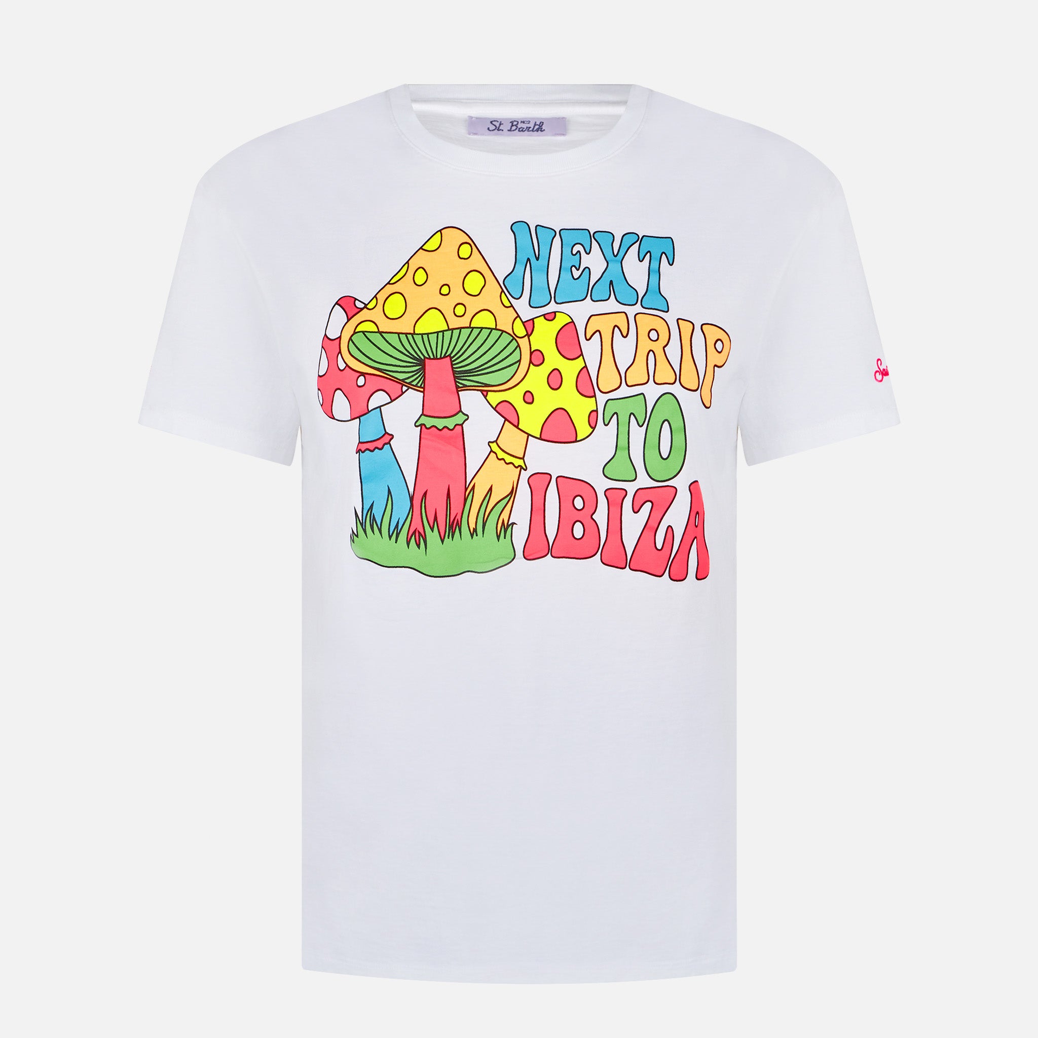 mc2-saint-barth-emilie-t-shirt-donna-in-cotone-bianco-con-stampa-mushrooms-ibiza image 4
