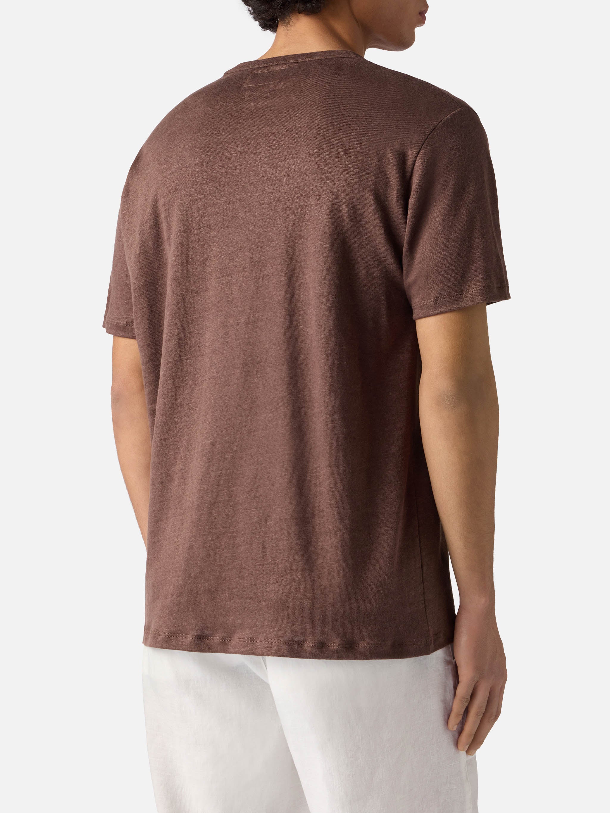 mc2-saint-barth-ecstasea-t-shirt-uomo-in-puro-lino-marrone-con-logo-ricamato image 4