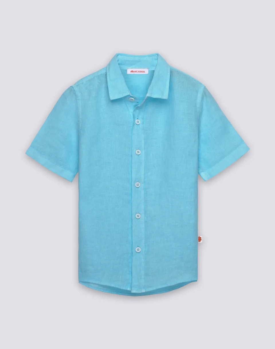 sundek-camicia-bambino-a-manica-corta-in-lino-tinto-capo image 1