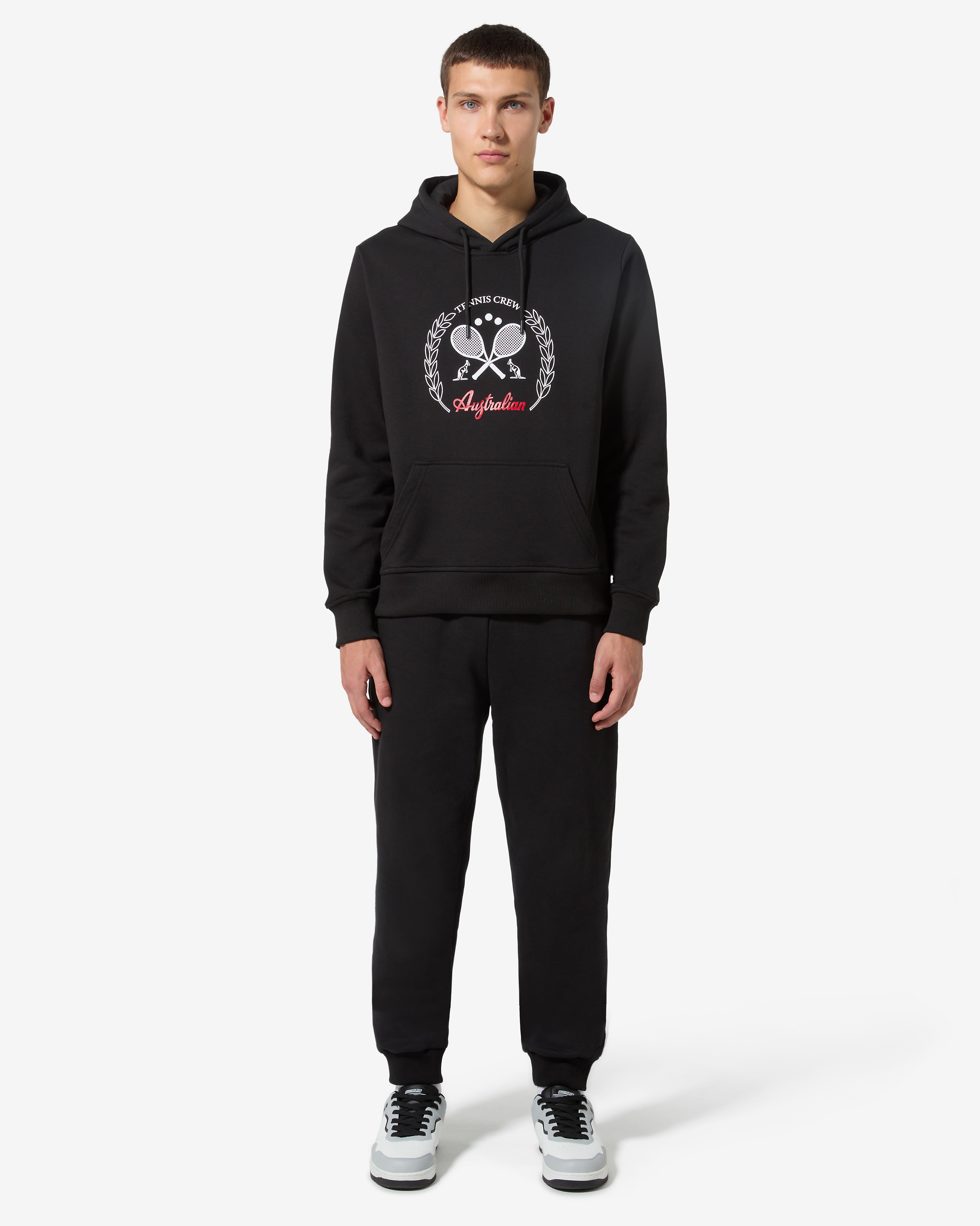 australian-tennis-crew-hoodie-felpa-con-cappuccio-nera-cotone image 2