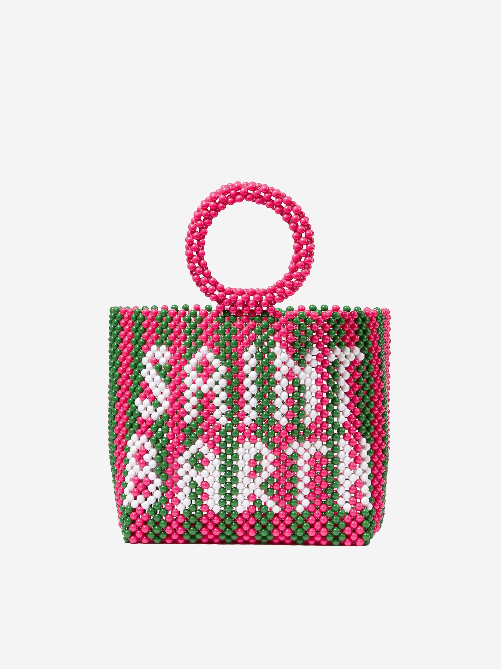mc2-saint-barth-beaded-big-bag-borsa-con-perline-donna-a-righe-rosa-e-verdi image 1