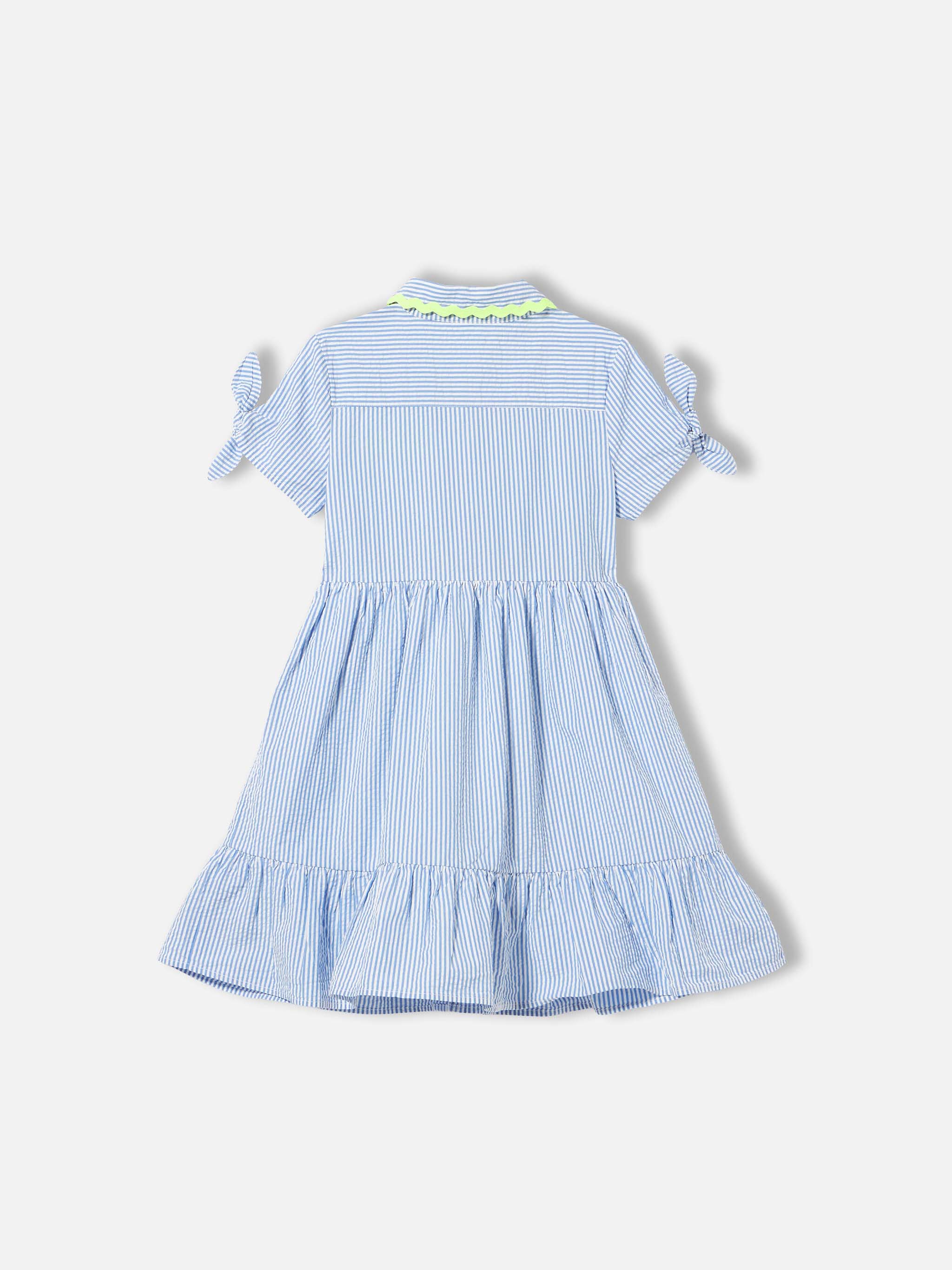 mc2-saint-barth-abito-da-bambina-a-righe-bianche-e-azzurre-con-piping-giallo-flu image 3