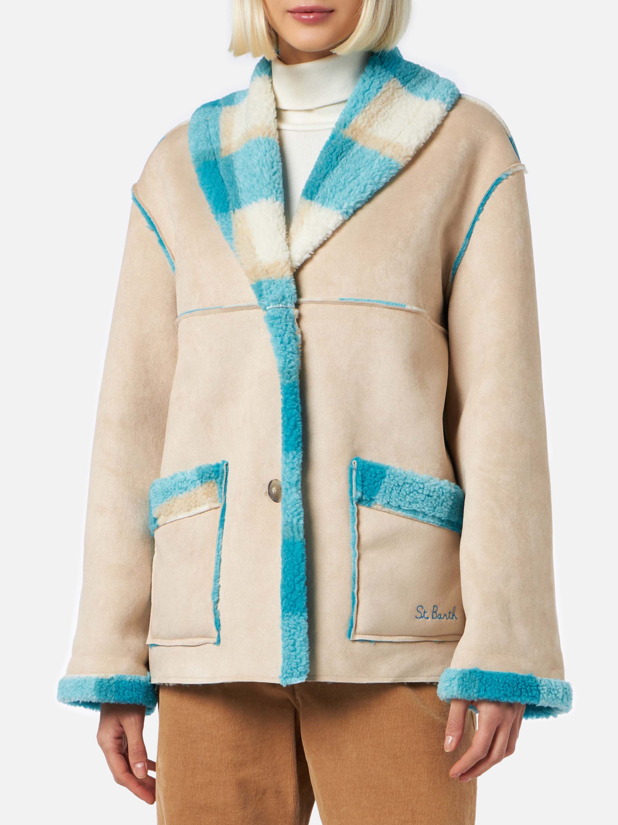 mc2-saint-barth-giacca-dorys-reversibile-effetto-shearling-con-stampa-tartan image 2