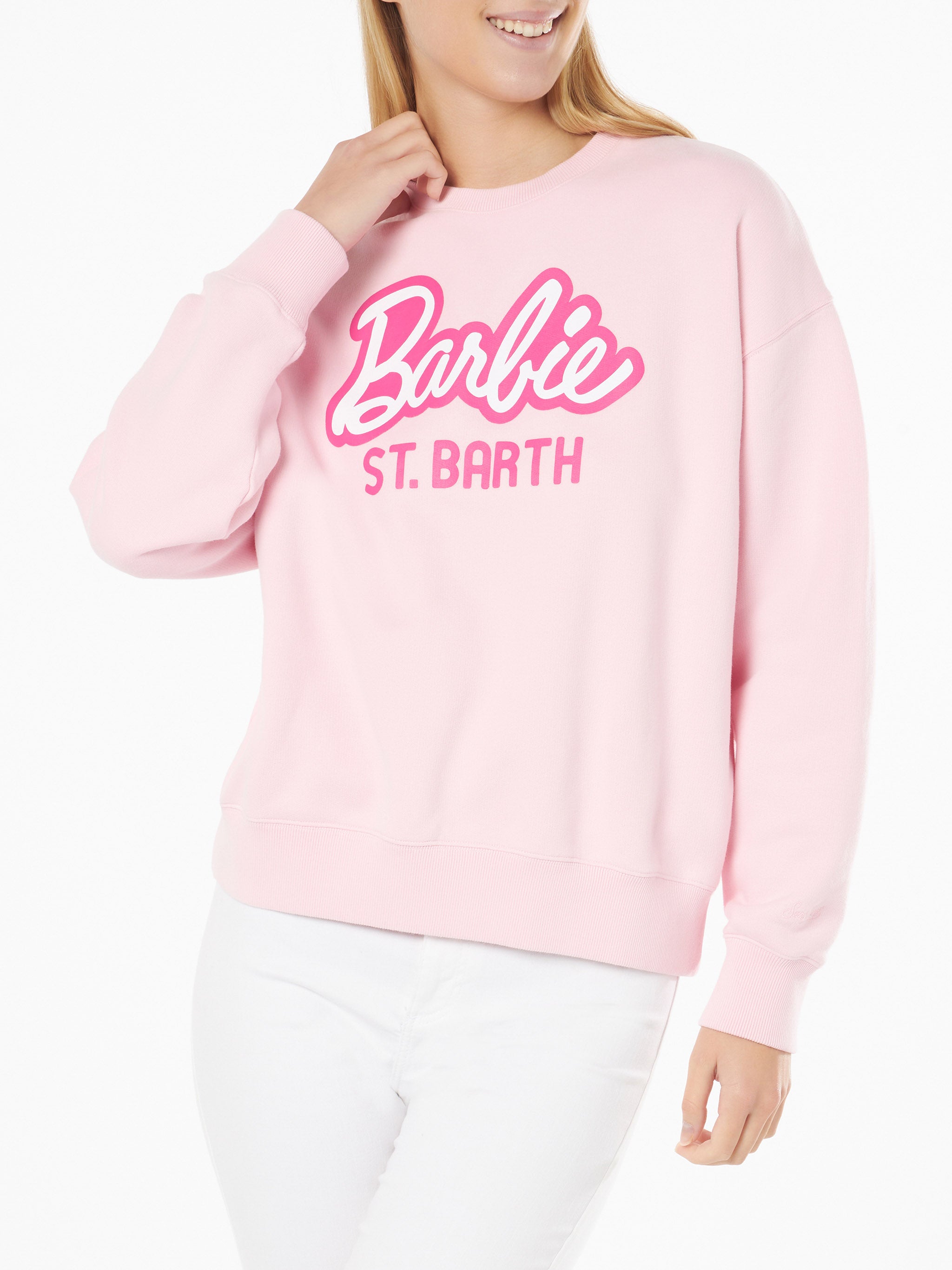 mc2-saint-barth-stardust-felpa-donna-rosa-con-stampa-barbie-special-edition image 2