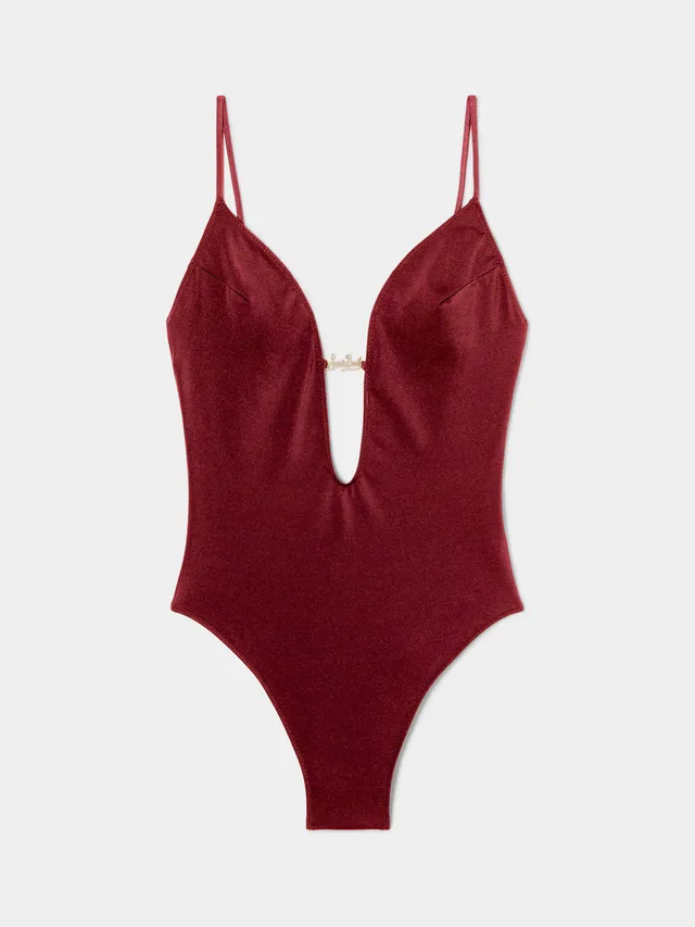 mc2-saint-barth-crunchy-costume-intero-glossy-finish-bordeaux-con-charm-spalline image 1