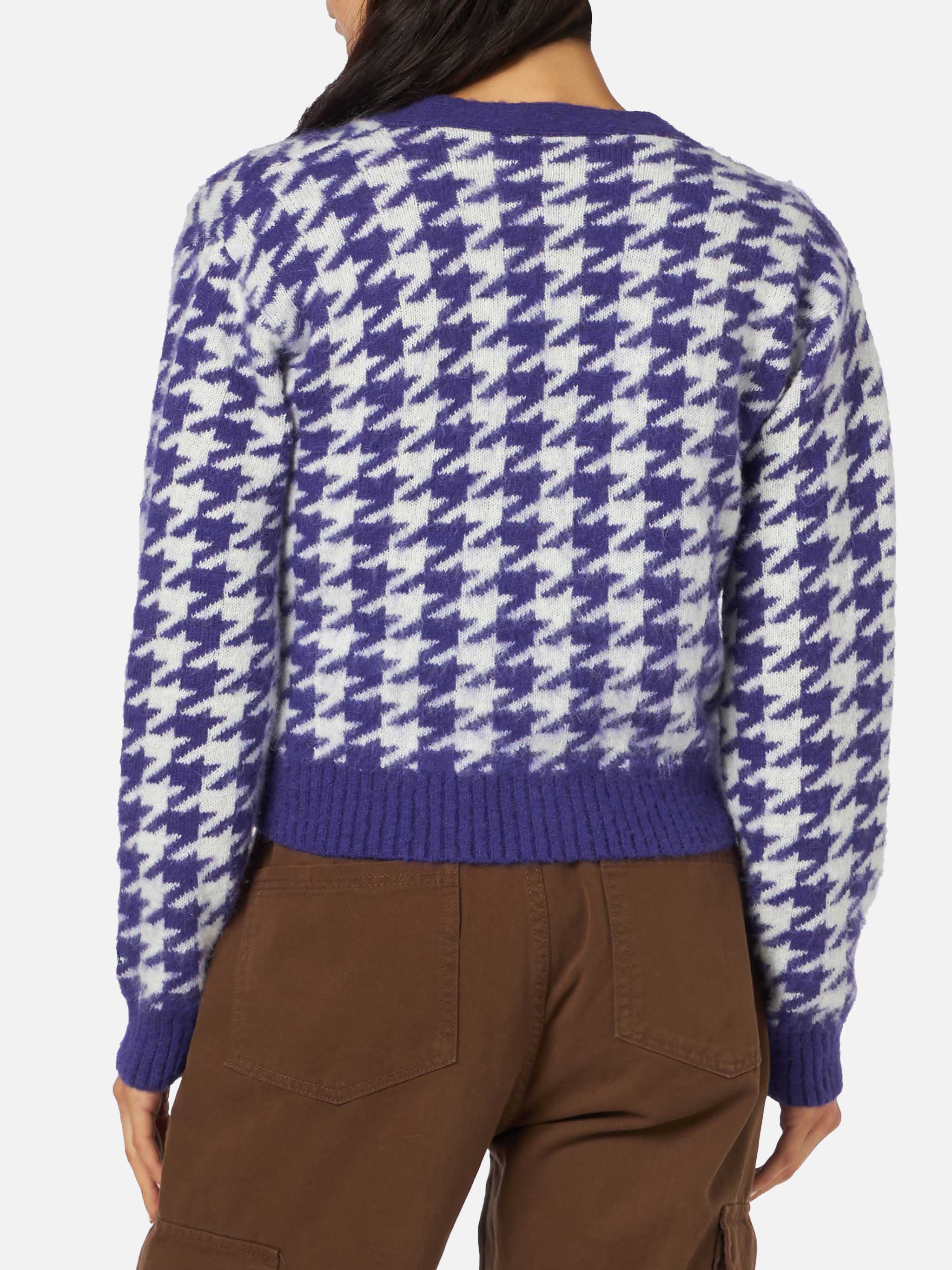 mc2-saint-barth-megeve-cardigan-donna-cropped-viola-pied-de-poule-bottoni-gioiel image 2