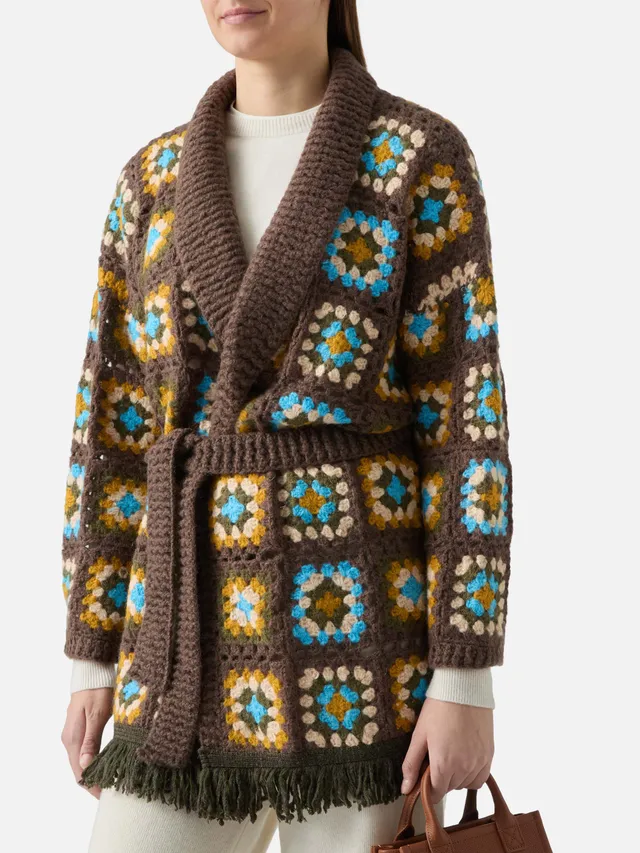 mc2-saint-barth-cristabel-cardigan-donna-crochet-con-cintura-verde-giallo image 1