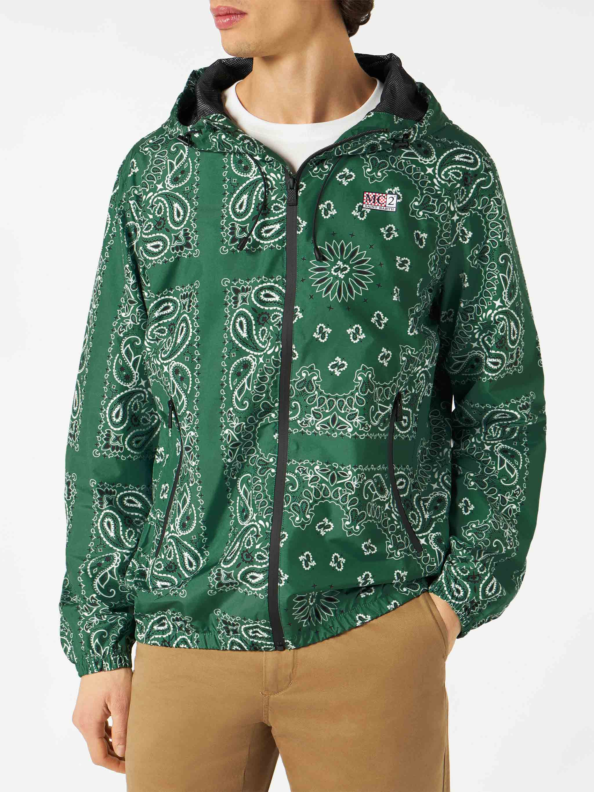 mc2-saint-barth-kauris-giacca-uomo-waterproof-stampa-bandana-verde-militare image 1