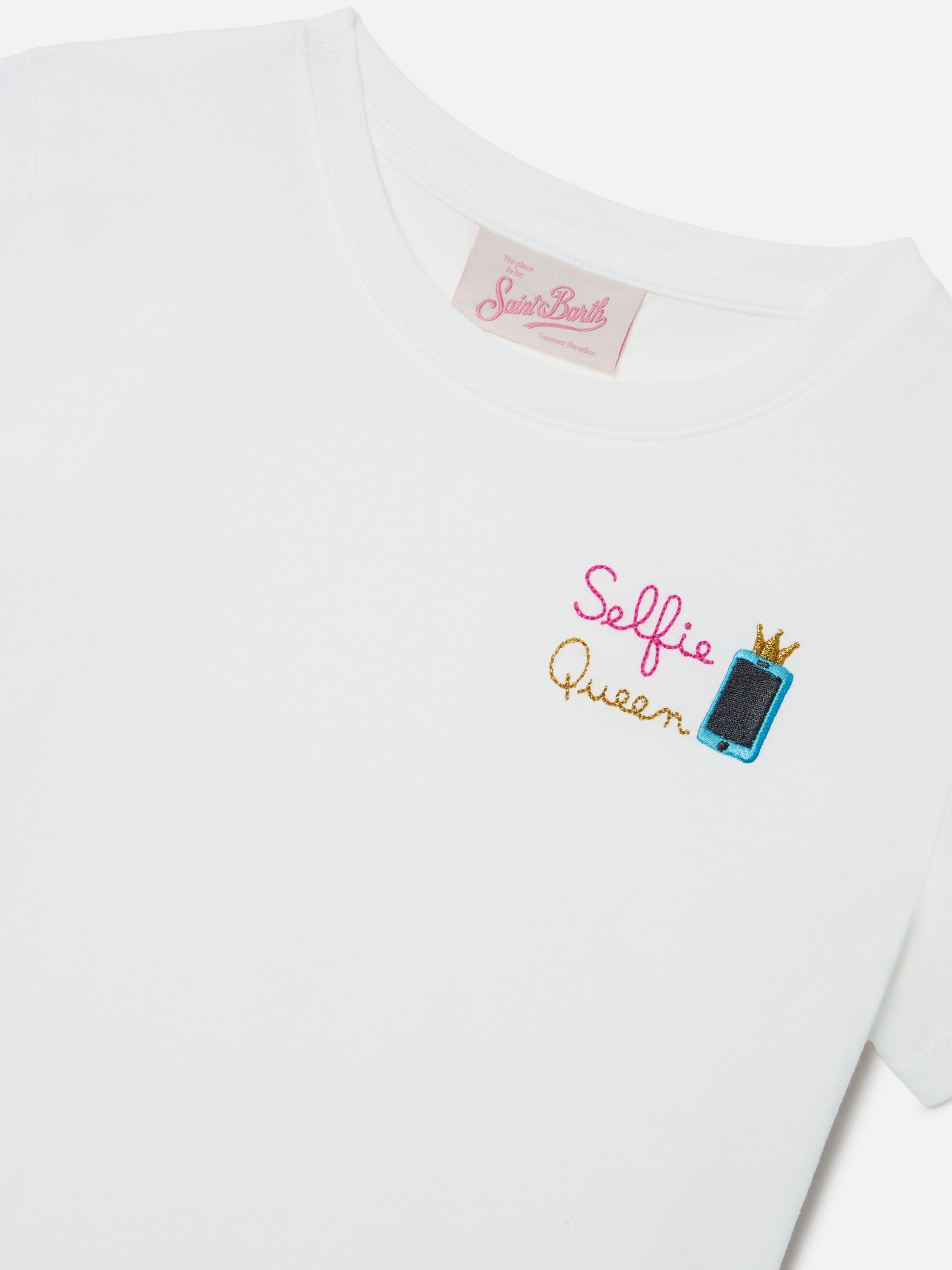 mc2-saint-barth-t-shirt-elly-bianca-con-ricamo-selfie-queen-da-bambina image 2
