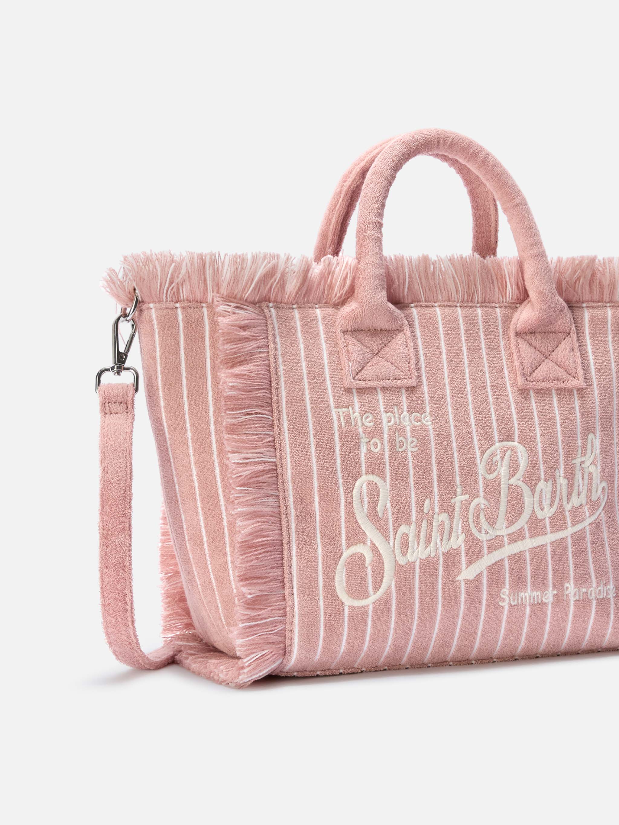 mc2-saint-barth-borsa-colette-spugna-a-righe-rosa-con-frange-e-tracolla image 3